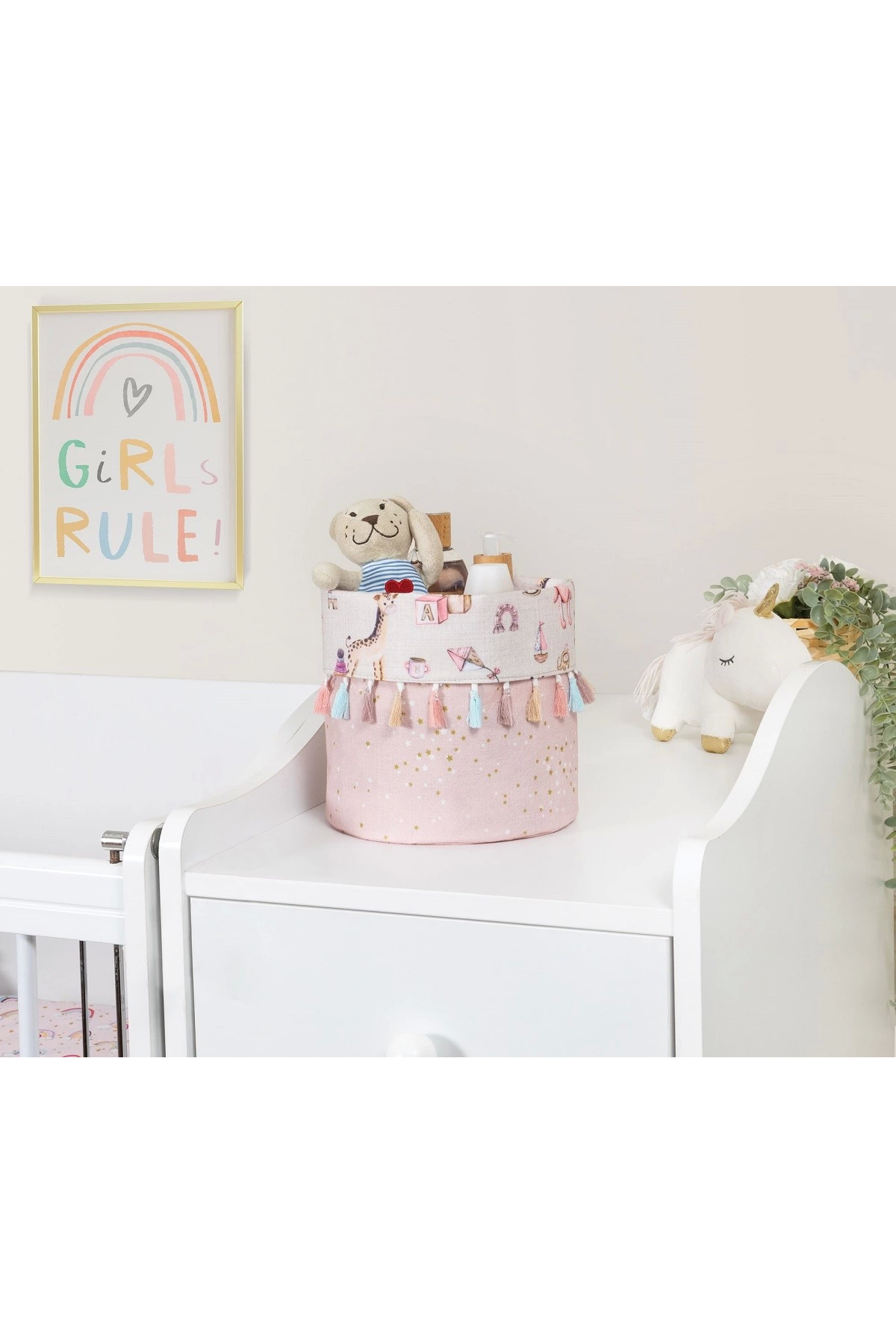 Baby Kullanımı Kolay Desenli Taşınabilir Düzenleyici Yuvarlak Sepet(pembe) ( Lisinya )