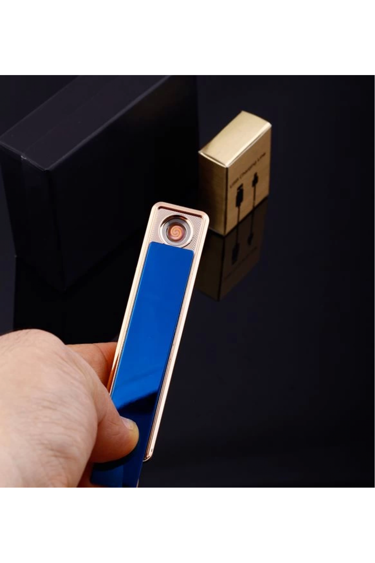 Şık Görünümlü Usb Şarjlı Rezistanslı İnce Slim Metal Çakmak (mavi) ( Lisinya )
