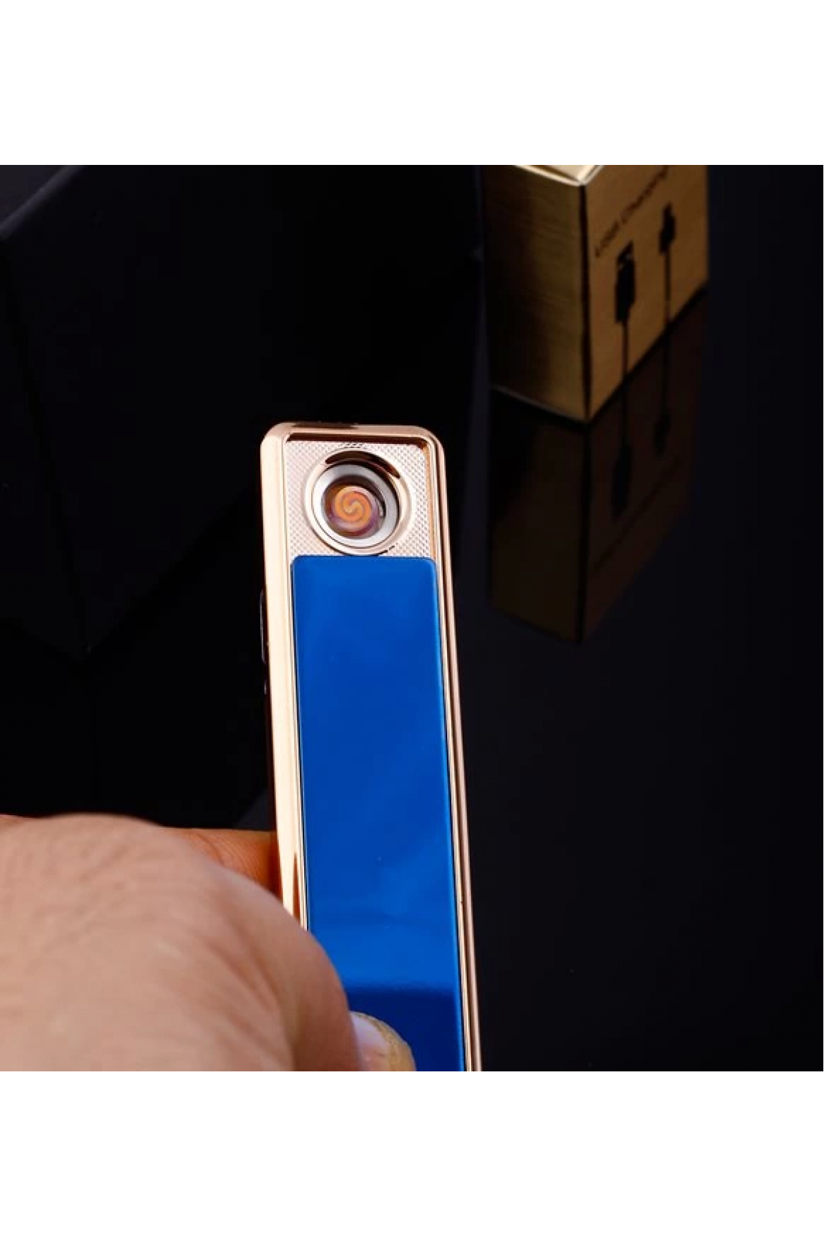 Şık Görünümlü Usb Şarjlı Rezistanslı İnce Slim Metal Çakmak (mavi) ( Lisinya )