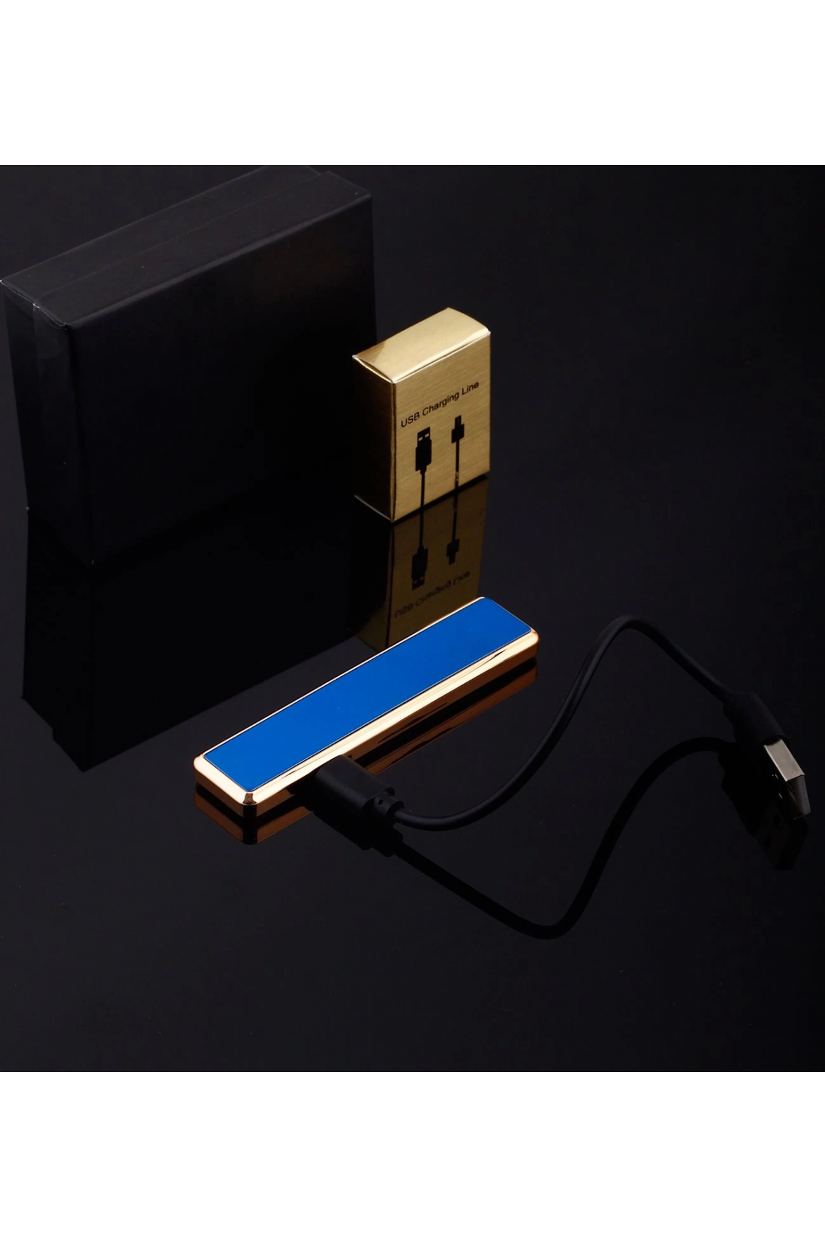 Şık Görünümlü Usb Şarjlı Rezistanslı İnce Slim Metal Çakmak (mavi) ( Lisinya )