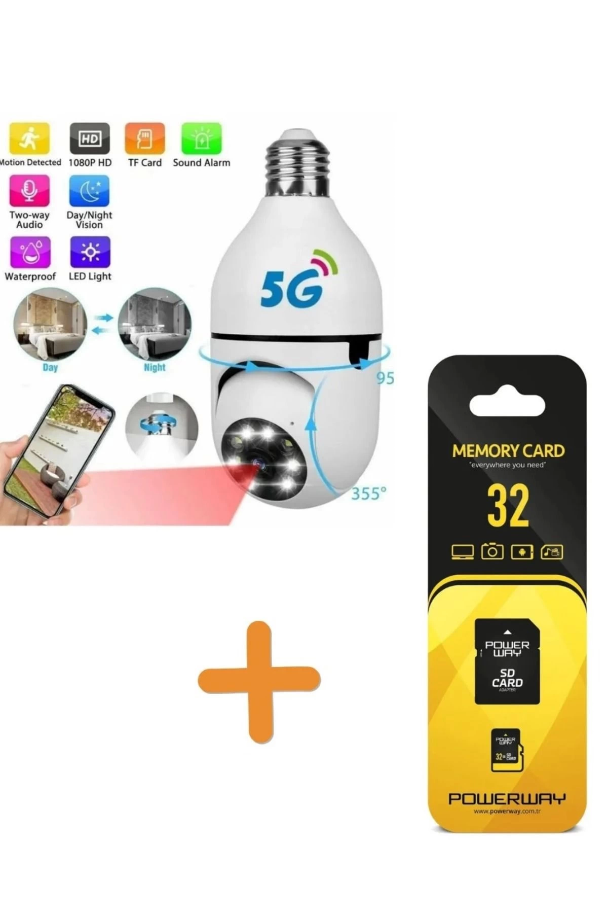 Kablosuz 360 Panoramik Ampul Kamera Güvenlik Kamerası Çift Kablosuz 360 Derece Gece Görüşlü ( Lisinya )