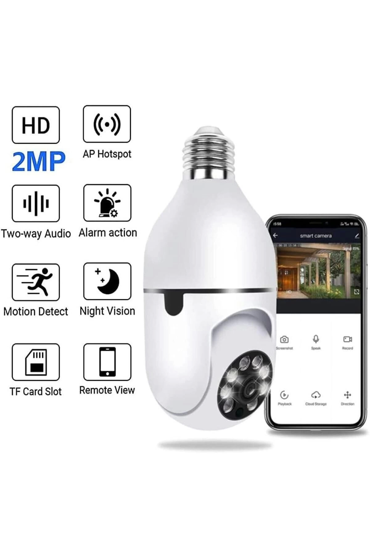 Kablosuz 360 Panoramik Ampul Kamera Güvenlik Kamerası Çift Kablosuz 360 Derece Gece Görüşlü ( Lisinya )