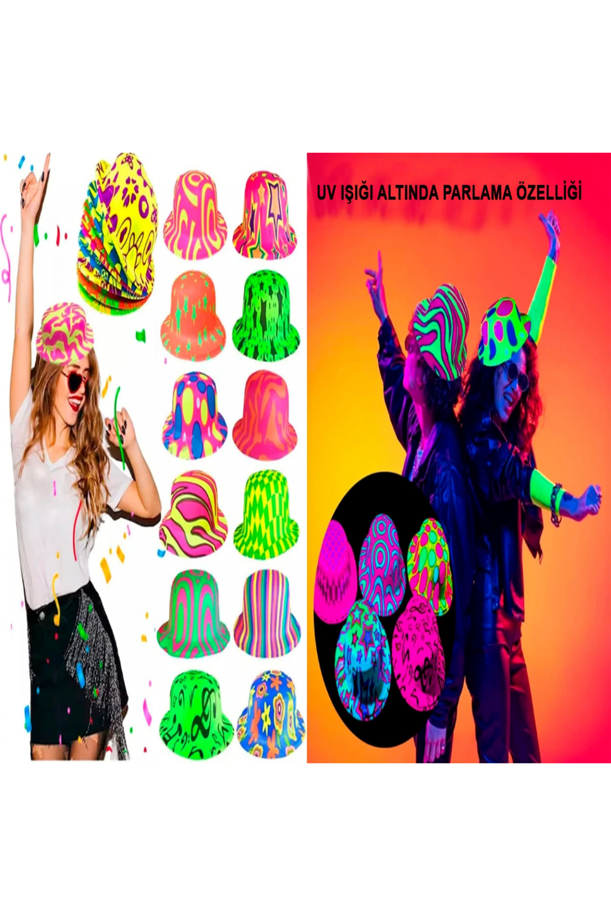Farklı Desenlerde Plastik Neon Uv Işık Parti Şapkası 1 Adet - Lisinya Farklı Desenlerde Plastik Neon Uv Işık Parti Şapkası 1 Adet - Lisinya