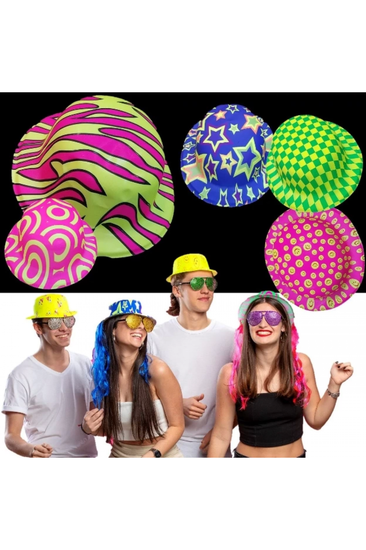 Farklı Desenlerde Plastik Neon Uv Işık Parti Şapkası 1 Adet - Lisinya Farklı Desenlerde Plastik Neon Uv Işık Parti Şapkası 1 Adet - Lisinya