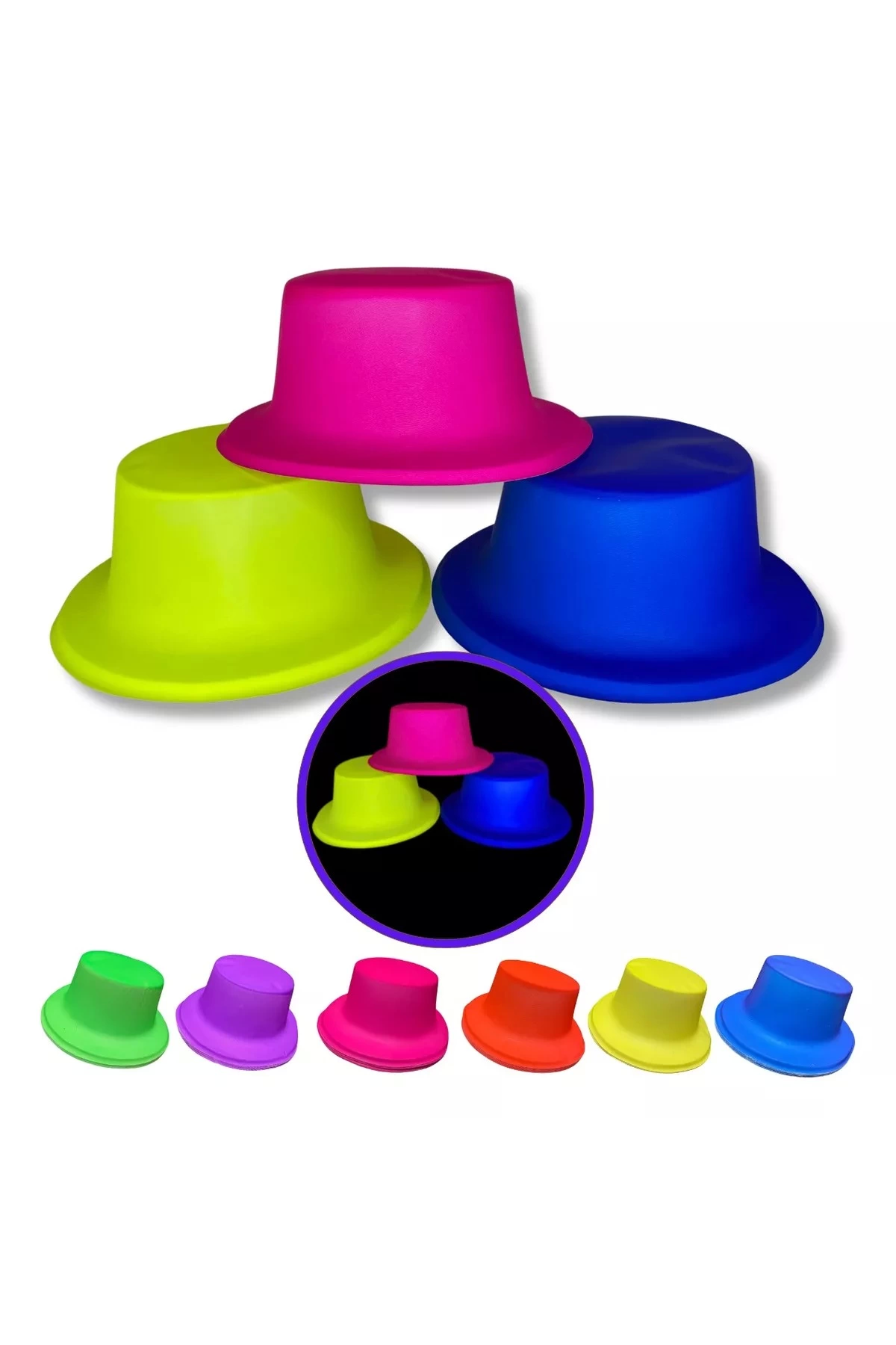 Neon Partisi Pembe Renk Plastik Fötr Şapka - Lisinya Neon Partisi Pembe Renk Plastik Fötr Şapka - Lisinya