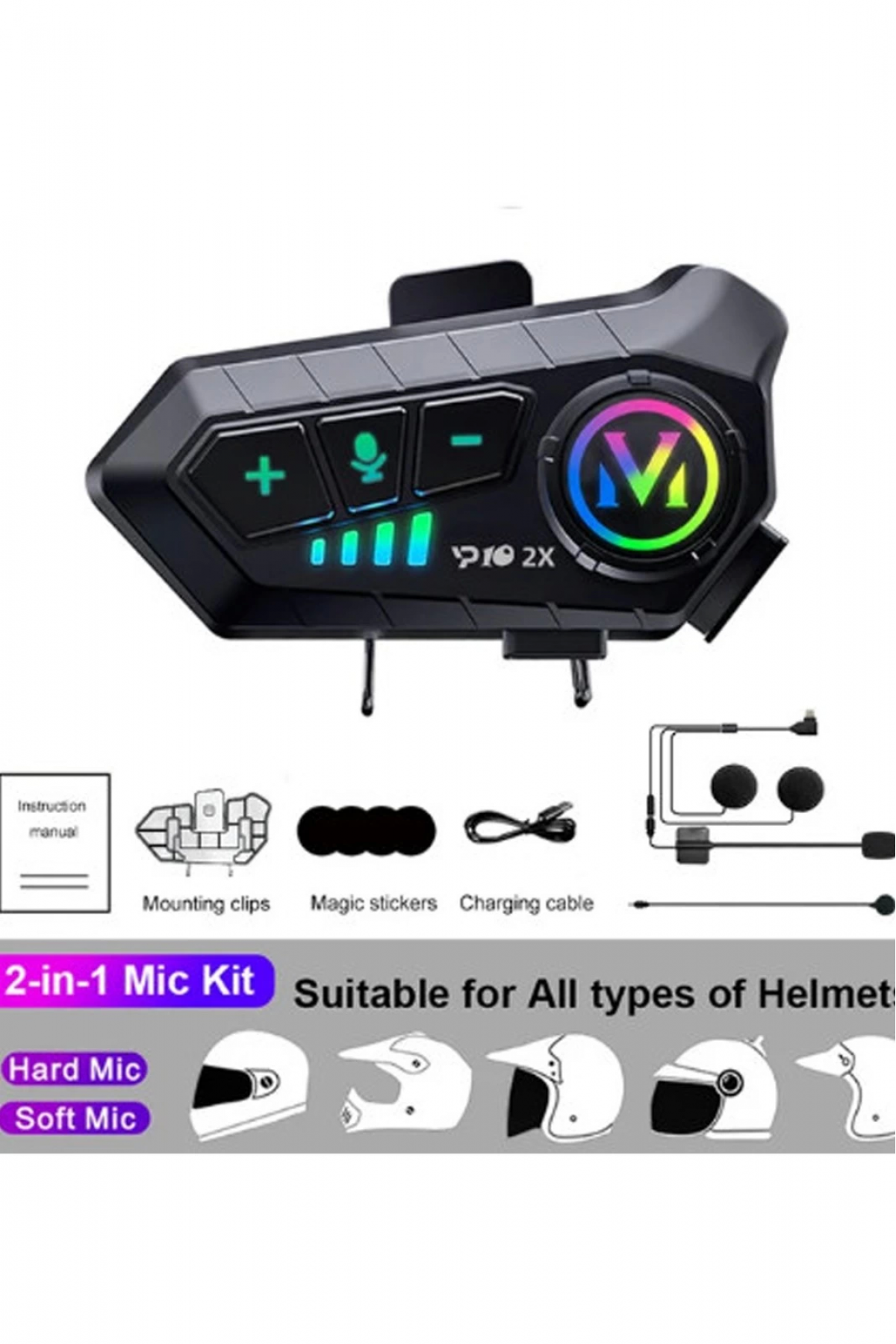 ﻿y10 2x Motosiklet Kask İntercom Çift Eşleşme Rgb Işıklı Bluetooth Kulaklık 5,3 - Lisinya