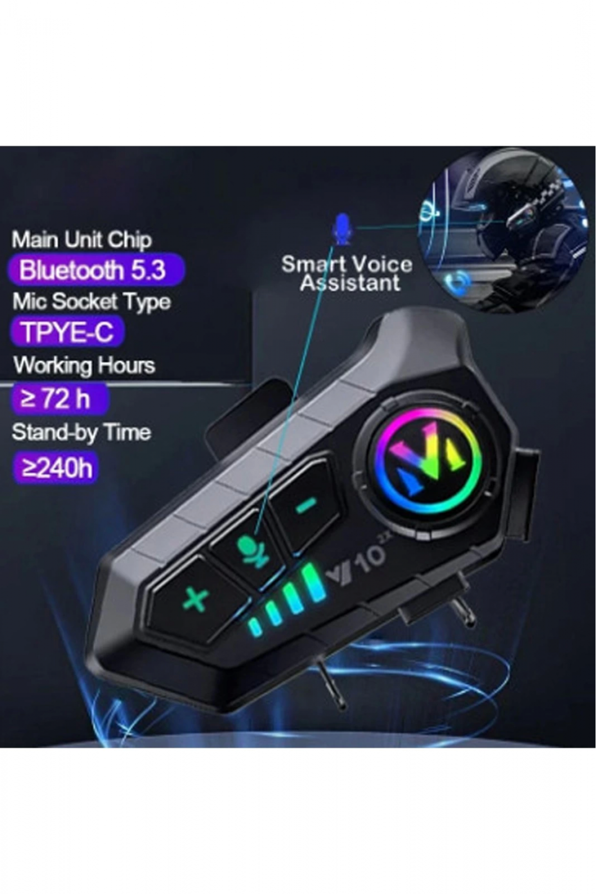 ﻿y10 2x Motosiklet Kask İntercom Çift Eşleşme Rgb Işıklı Bluetooth Kulaklık 5,3 - Lisinya