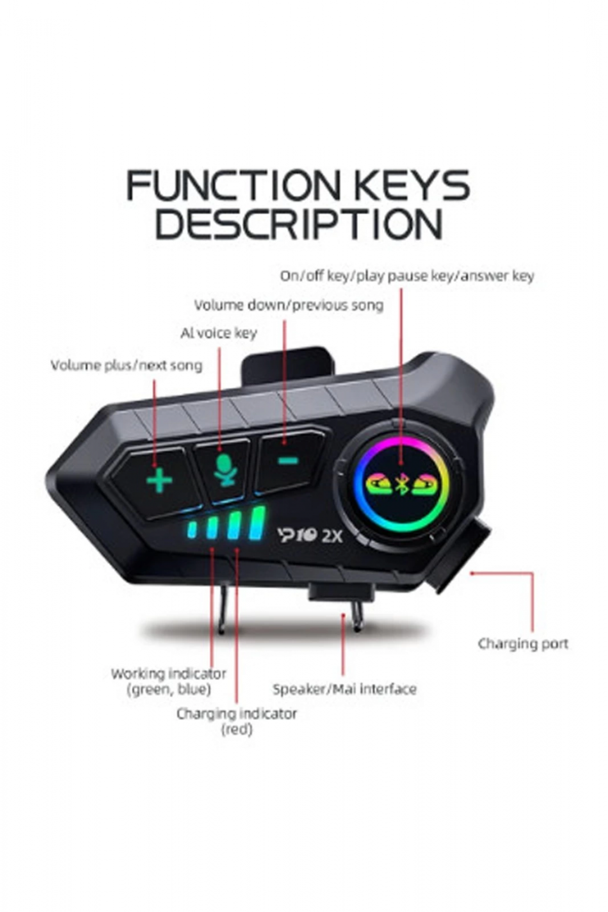 ﻿y10 2x Motosiklet Kask İntercom Çift Eşleşme Rgb Işıklı Bluetooth Kulaklık 5,3 - Lisinya