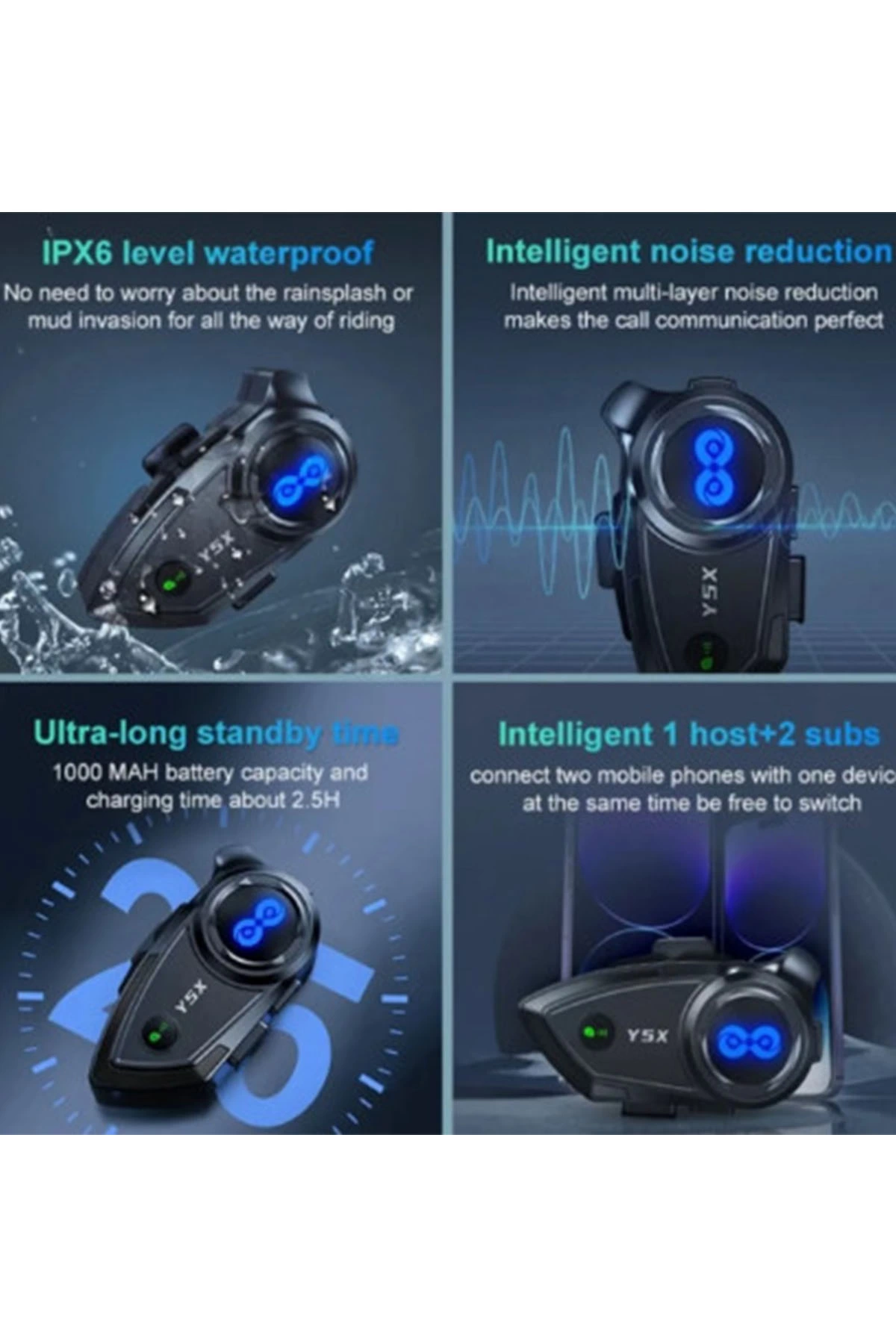 Y5x Rgb Işıklı Intercom 5 Kişi Bağlantılı 1000mah Motosiklet Bluetooth Kulaklık Seti - Lisinya Y5x Rgb Işıklı Intercom 5 Kişi Bağlantılı 1000mah Motosiklet Bluetooth Kulaklık Seti - Lisinya