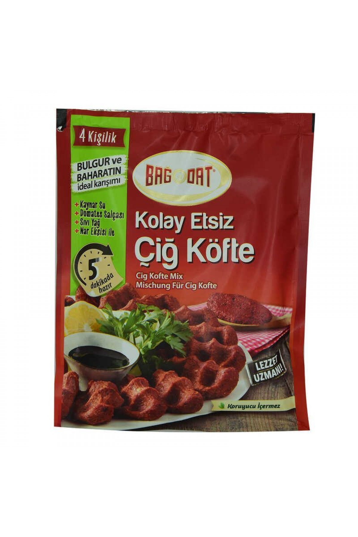 Lisinya214 Kolay Etsiz Çiğ Köfte Bulgur ve Baharat Karışımı 4 Kişilik 120 Gr Paket
