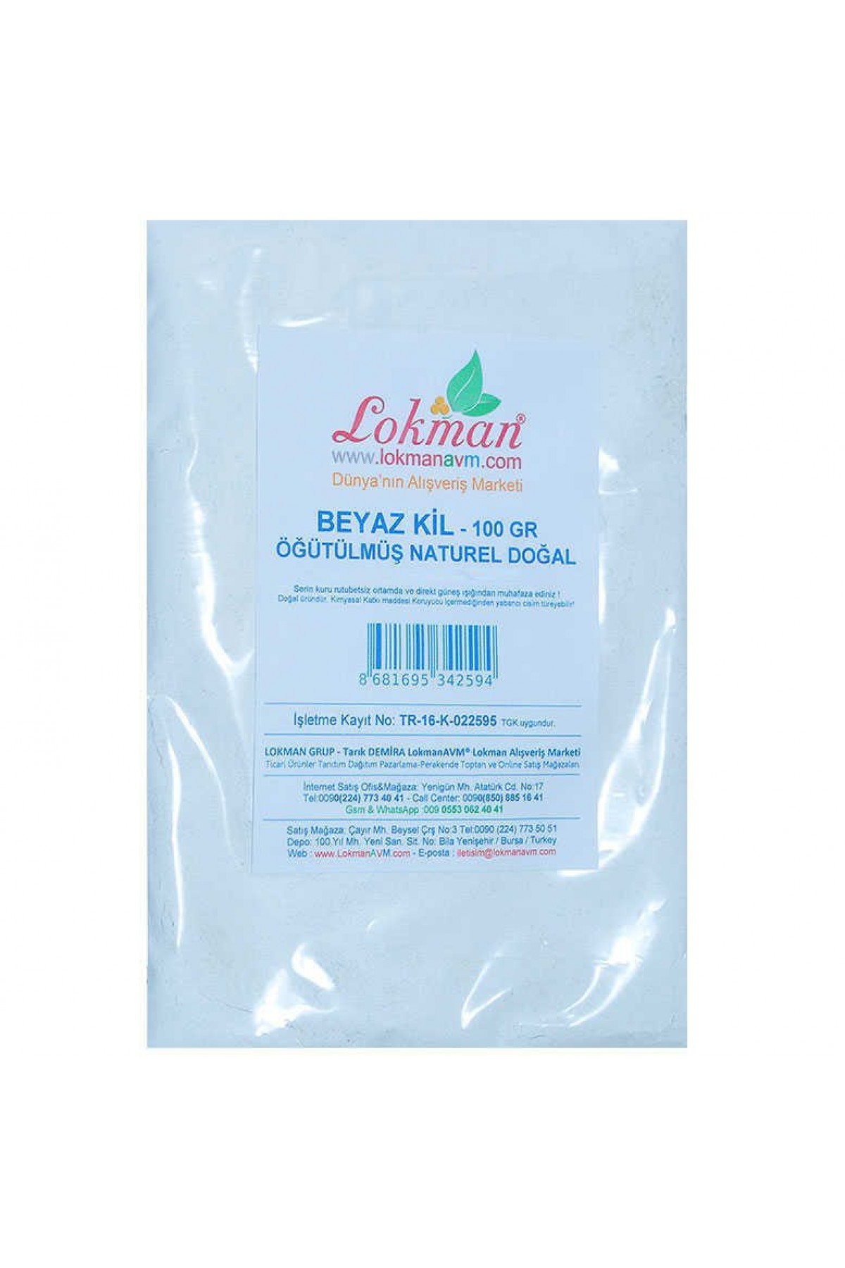 Lisinya214 Beyaz Kil Öğütülmüş Doğal Saf Naturel 100 Gr Paket