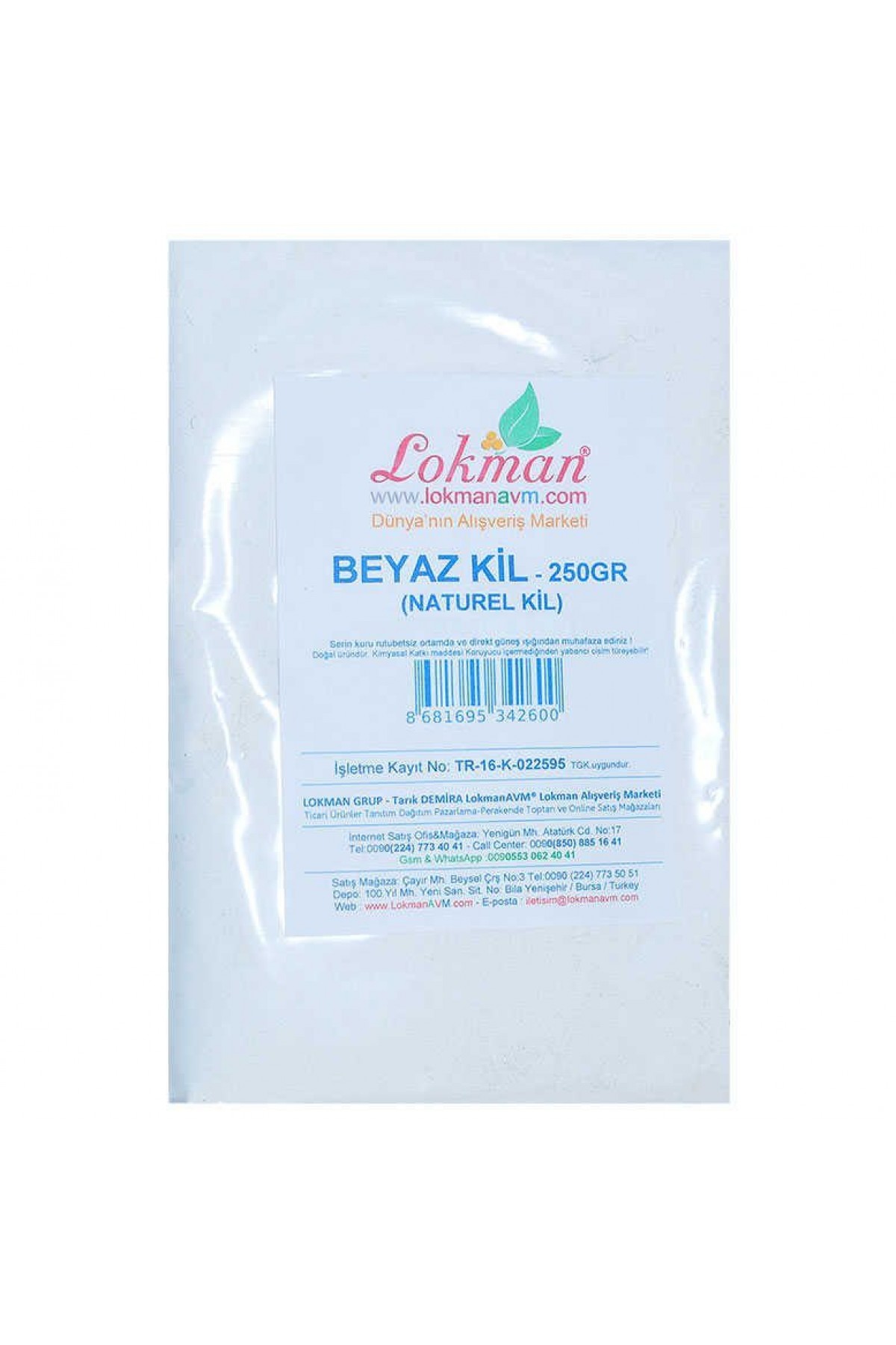 Lisinya214 Beyaz Kil Öğütülmüş Doğal Saf Naturel 250 Gr Paket