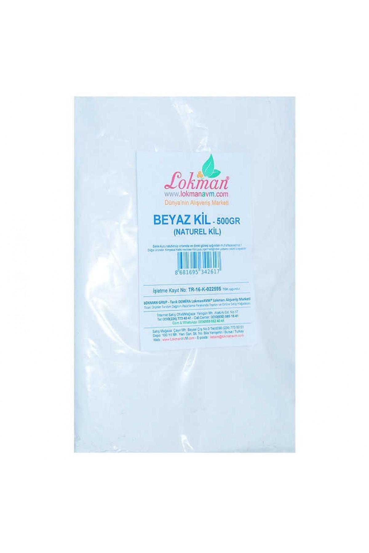 Lisinya214 Beyaz Kil Öğütülmüş Doğal Saf Naturel 500 Gr Paket