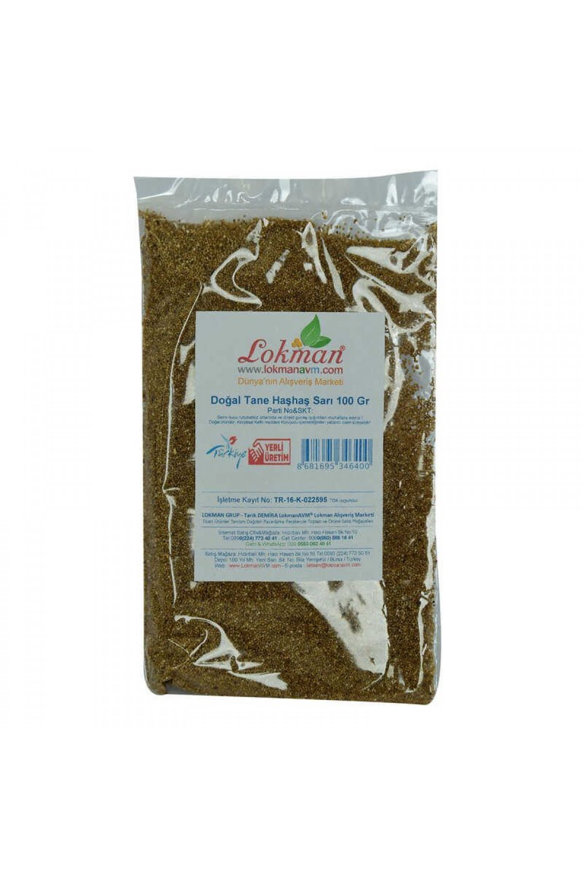 Lisinya214 Haşhaş Tohumu Tane Doğal Sarı 100 Gr Paket