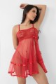 Kırmızı Şifon Pileli Gecelik-835 Kırmızı Şifon Pileli Gecelik-835