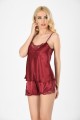 Bordo Saten Babydoll Şortlu Takım Bordo Saten Babydoll Şortlu Takım