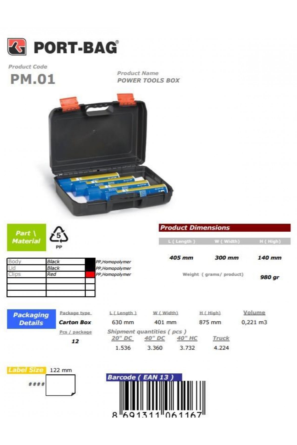 PortBag PM01 Matkap Çantası PortBag PM01 Matkap Çantası