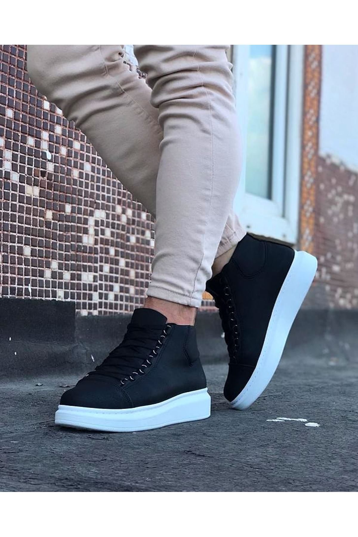 Lisinya947 CZ032 Siyah Bağcıklı Sneakers  Yarım Bilek Bot