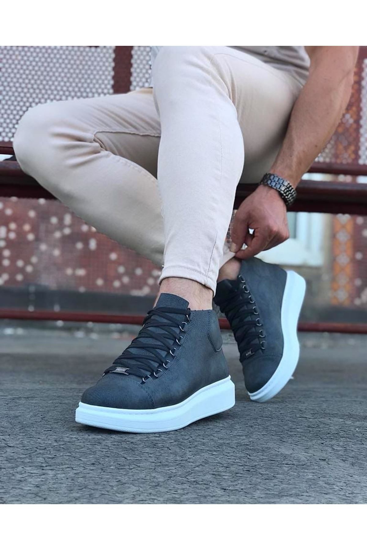 Gri Bağcıklı Snes Yarım Bilek Bot Lisinya947 CZ032 Gri Bağcıklı Sneakers Yarım Bilek Bot