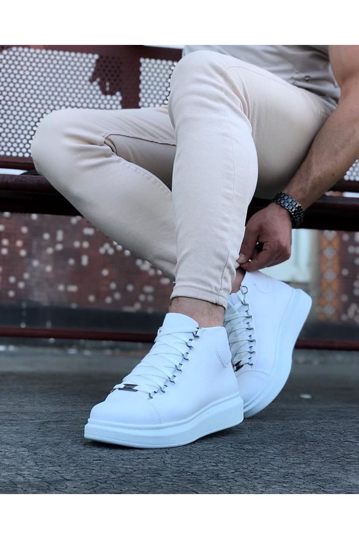 Beyaz Bağcıklı Snes Yarım Bilek Bot Lisinya947 CZ032 Beyaz Bağcıklı Sneakers Yarım Bilek Bot
