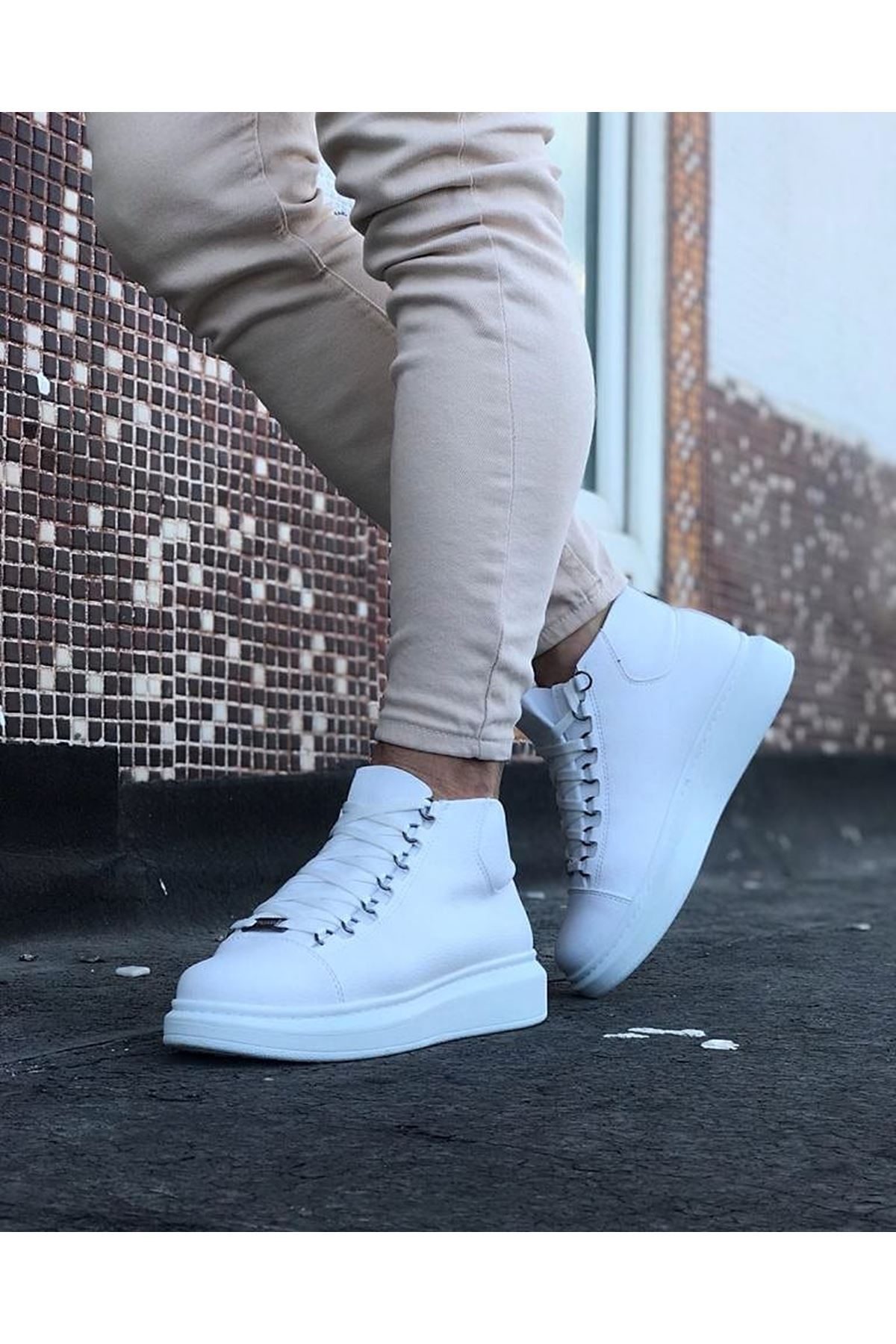 Beyaz Bağcıklı Snes Yarım Bilek Bot Lisinya947 CZ032 Beyaz Bağcıklı Sneakers Yarım Bilek Bot