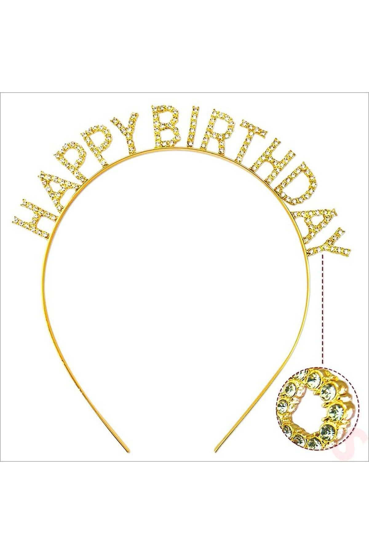 Altın Gold Renk Kristal Taşlı Parlak Happy Birthday Taç 16x17 cm Altın Gold Renk Kristal Taşlı Parlak Happy Birthday Taç 16x17 cm (Lisinya)