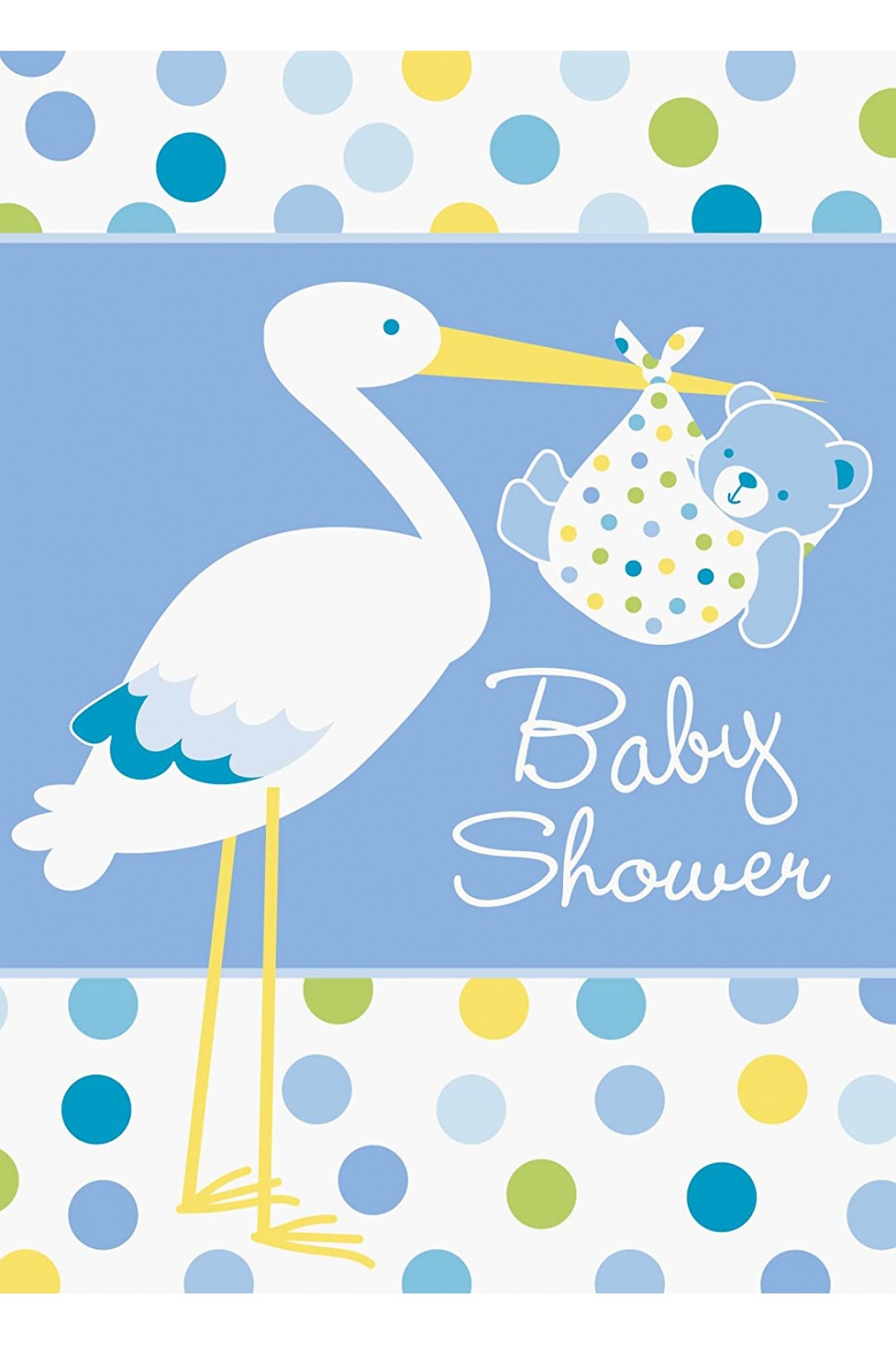 Baby Boy Stork Temalı Mavi Renk Baby Shower Davetiye 8 Adet (Lisinya)