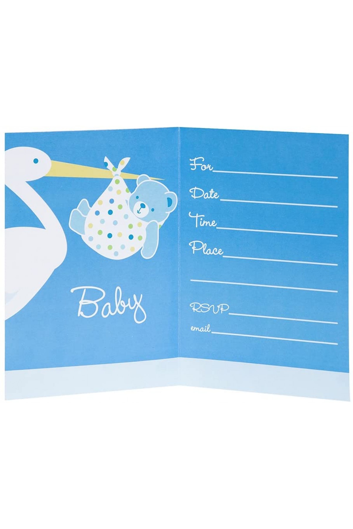 Baby Boy Stork Temalı Mavi Renk Baby Shower Davetiye 8 Adet (Lisinya)