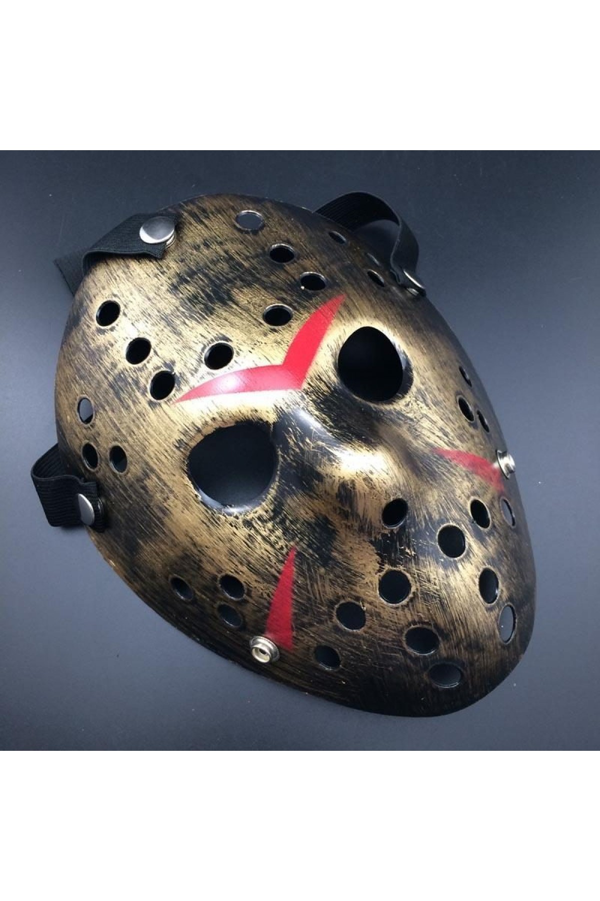 Bakır Renk Kırmızı Çizgili Tam Yüz Hokey Jason Maskesi Hannibal Maskesi (Lisinya)