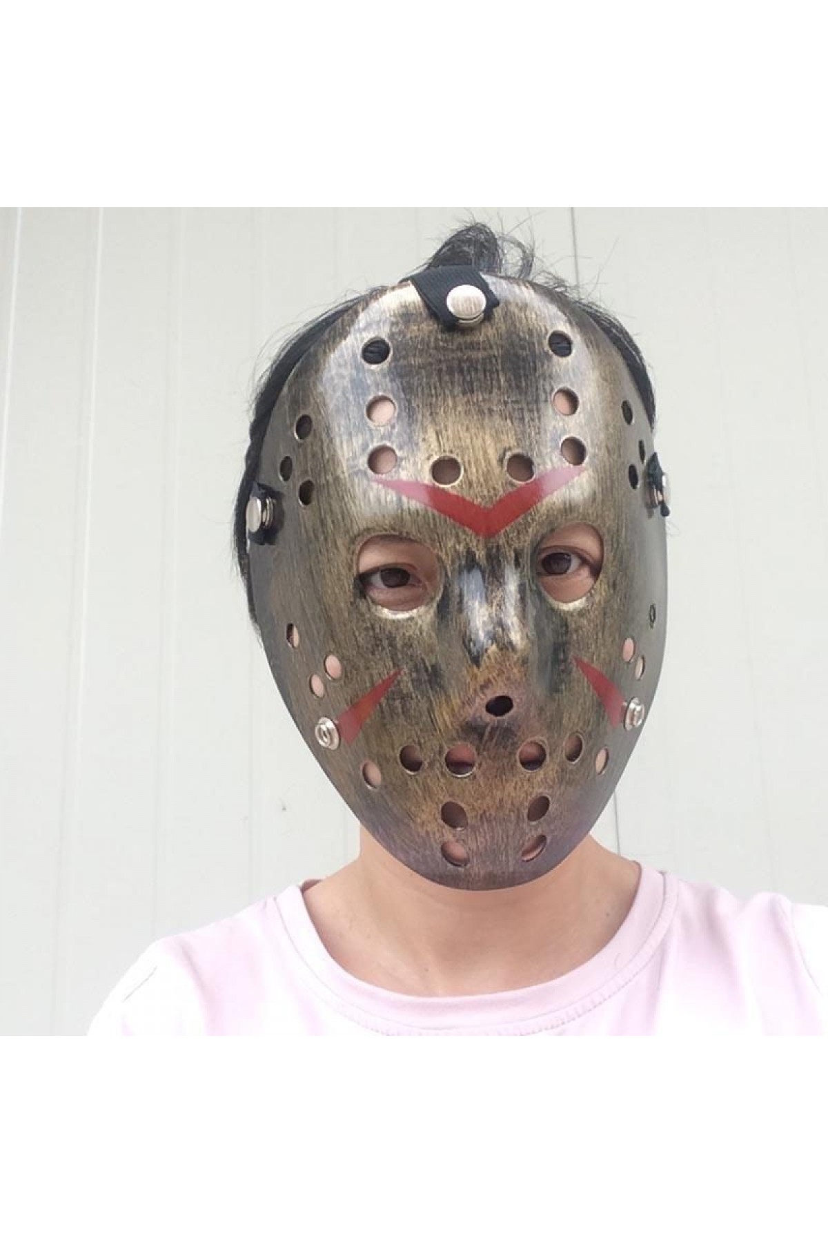 Bakır Renk Kırmızı Çizgili Tam Yüz Hokey Jason Maskesi Hannibal Maskesi (Lisinya)