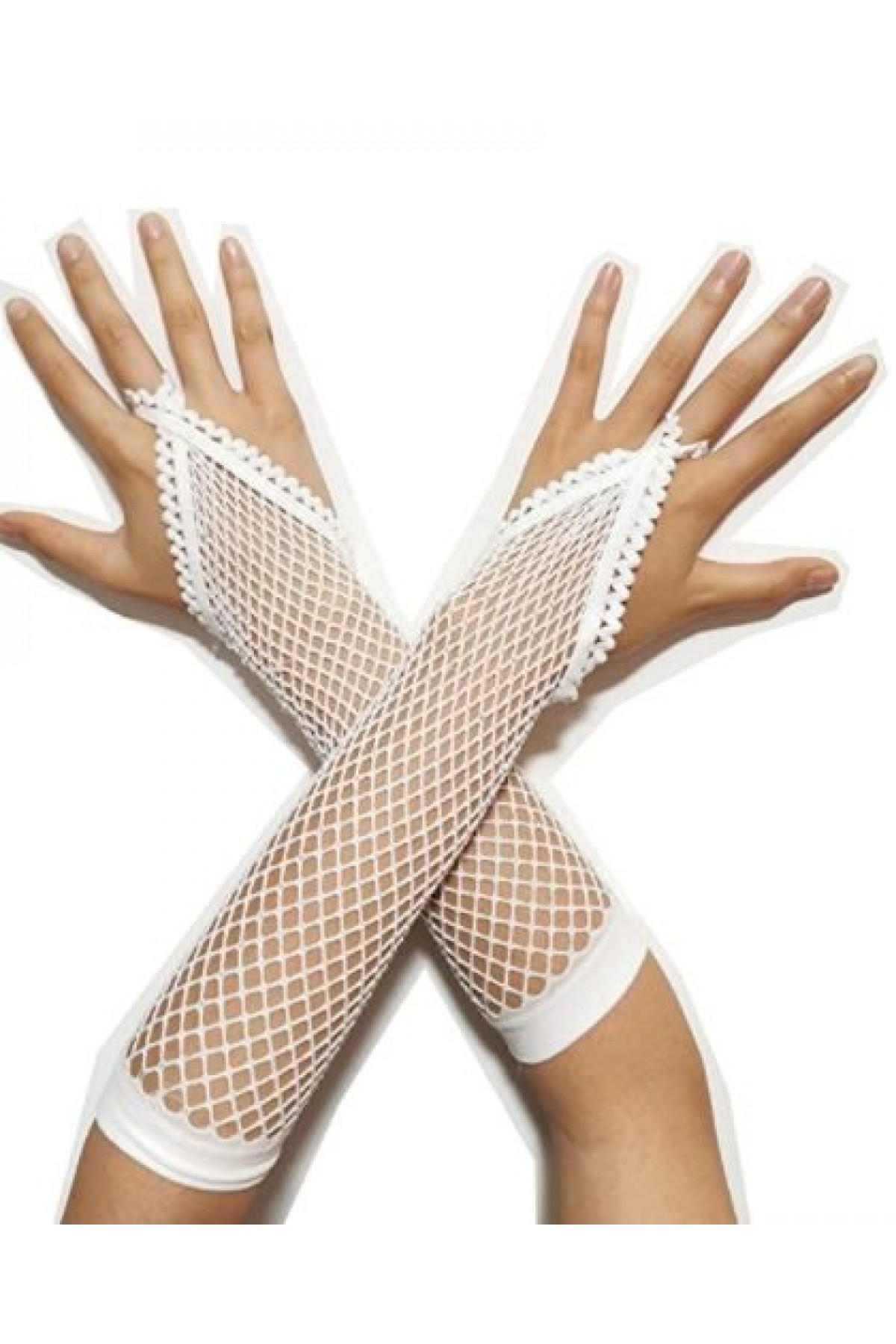 Beyaz Renk Parmak Arası File Örgü Eldiven 26 cm Beyaz Renk Parmak Arası File Örgü Eldiven 26 cm (Lisinya)