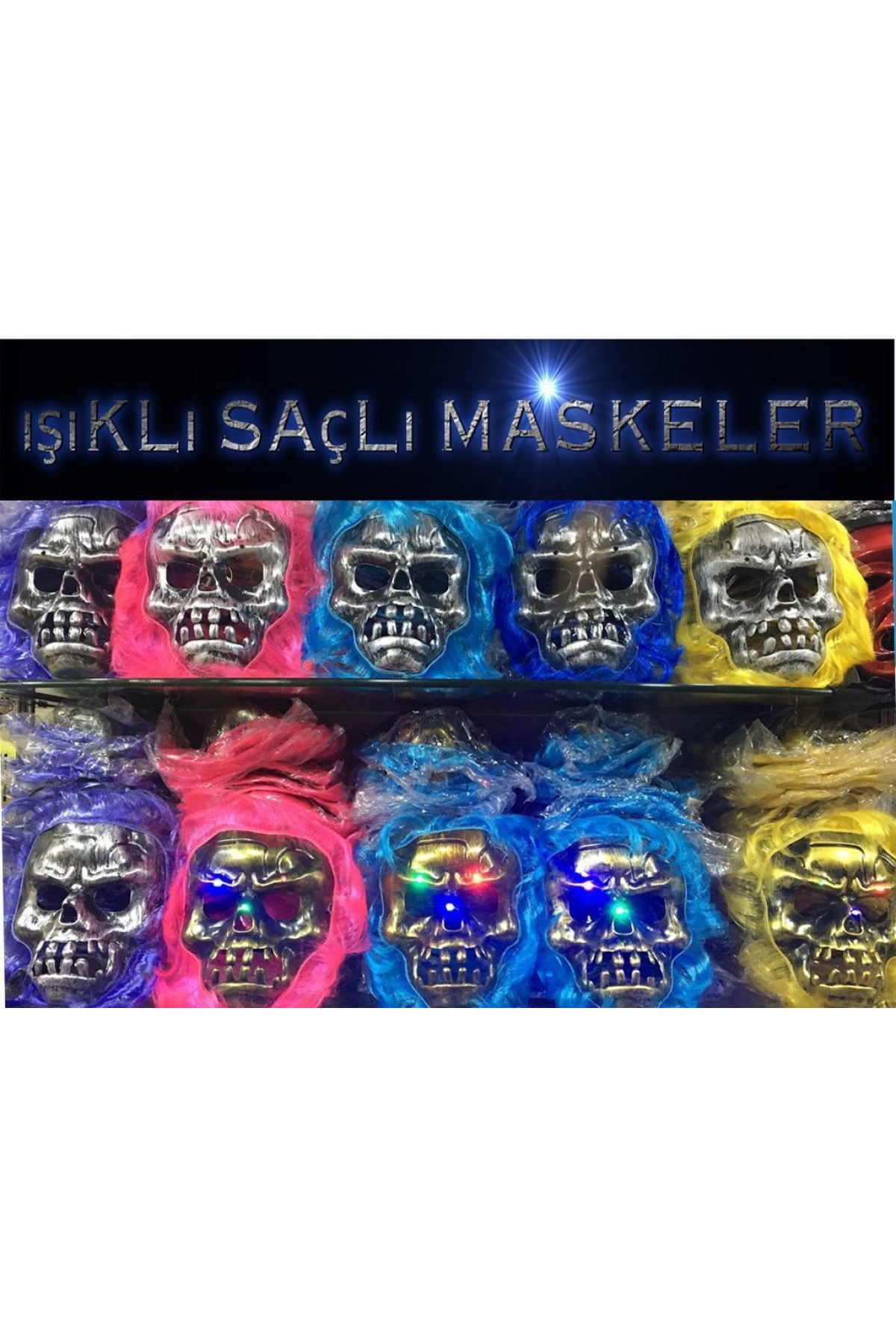 Cadılar Bayramı Işıklı Halloween Kuru Kafa Maskesi 1 Adet karışık Renk (Lisinya)