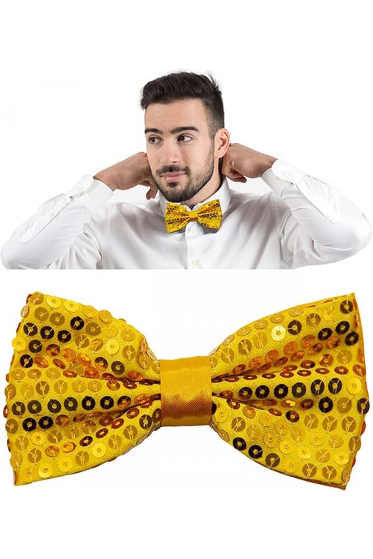 Gece Işıltısı Altın Payetli Pullu Papyon 7x2 cm Gece Işıltısı Altın Payetli Pullu Papyon 7x2 cm