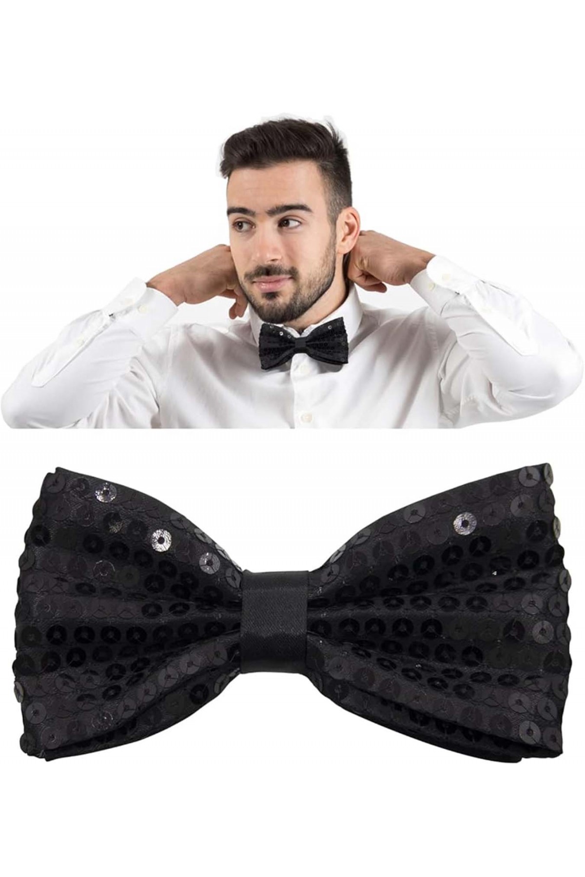Gece Işıltısı Siyah Payetli Pullu Papyon 7x2 cm Gece Işıltısı Siyah Payetli Pullu Papyon 7x2 cm