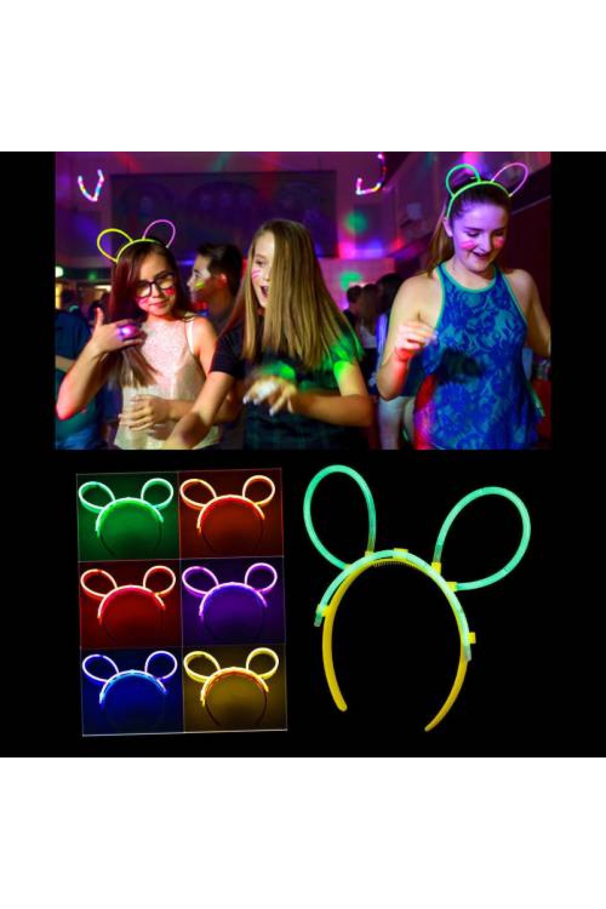 Glow Taç Fosforlu Taç Karışık Renk 12 Adet (Lisinya)