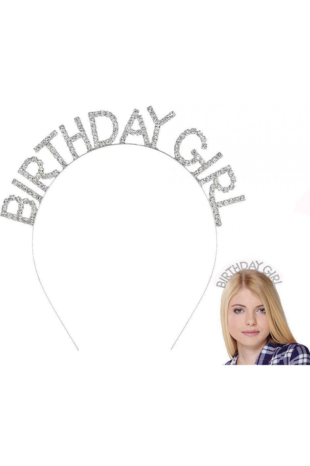 Gümüş Kristal Taşlı Birthday Girl Doğum Günü Tacı İthal Ürün A Kalite 17x16 cm (Lisinya)