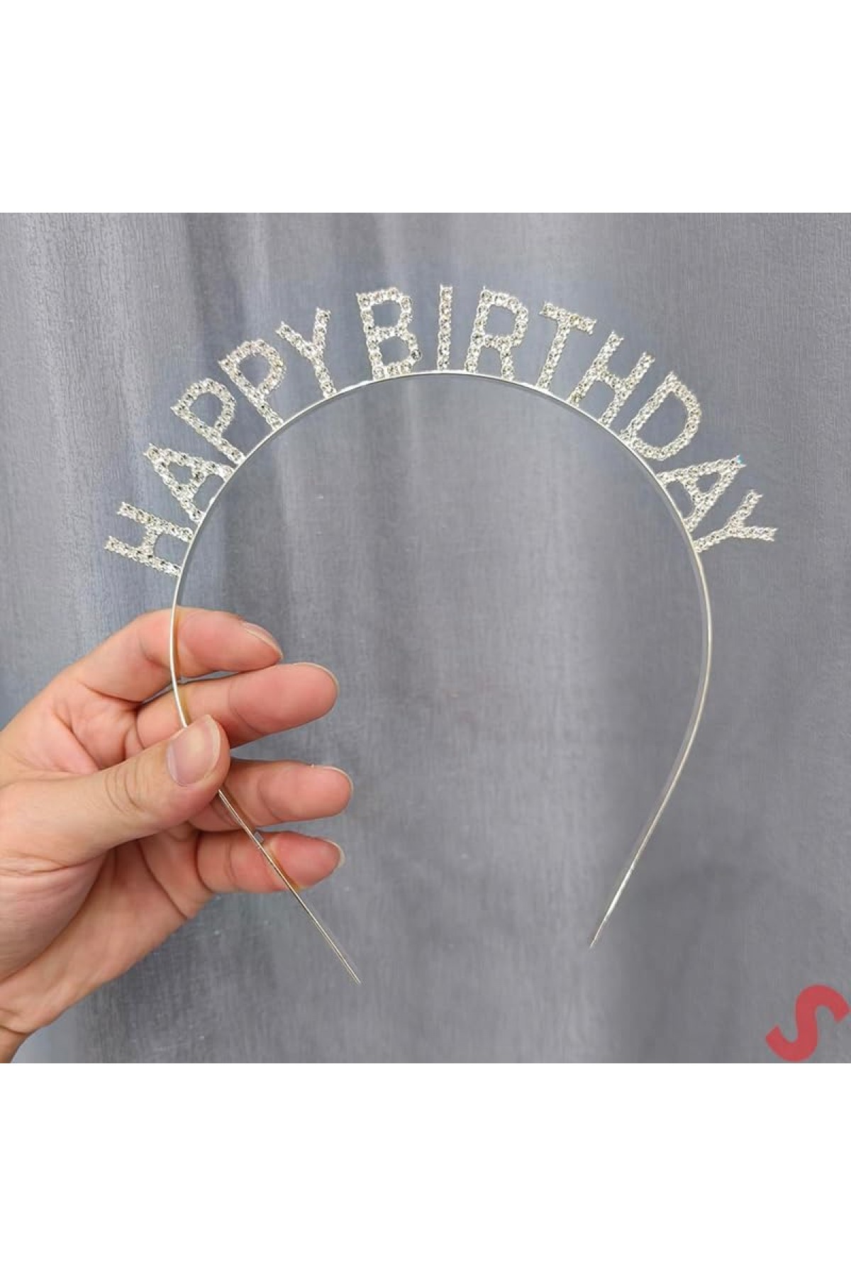 Gümüş Kristal Taşlı Happy Birthday Doğum Günü Tacı İthal Ürün A Kalite 17x16 cm (Lisinya)