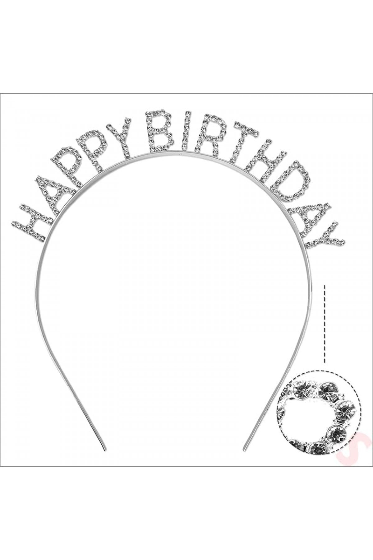 Gümüş Kristal Taşlı Happy Birthday Doğum Günü Tacı İthal Ürün A Kalite 17x16 cm (Lisinya)