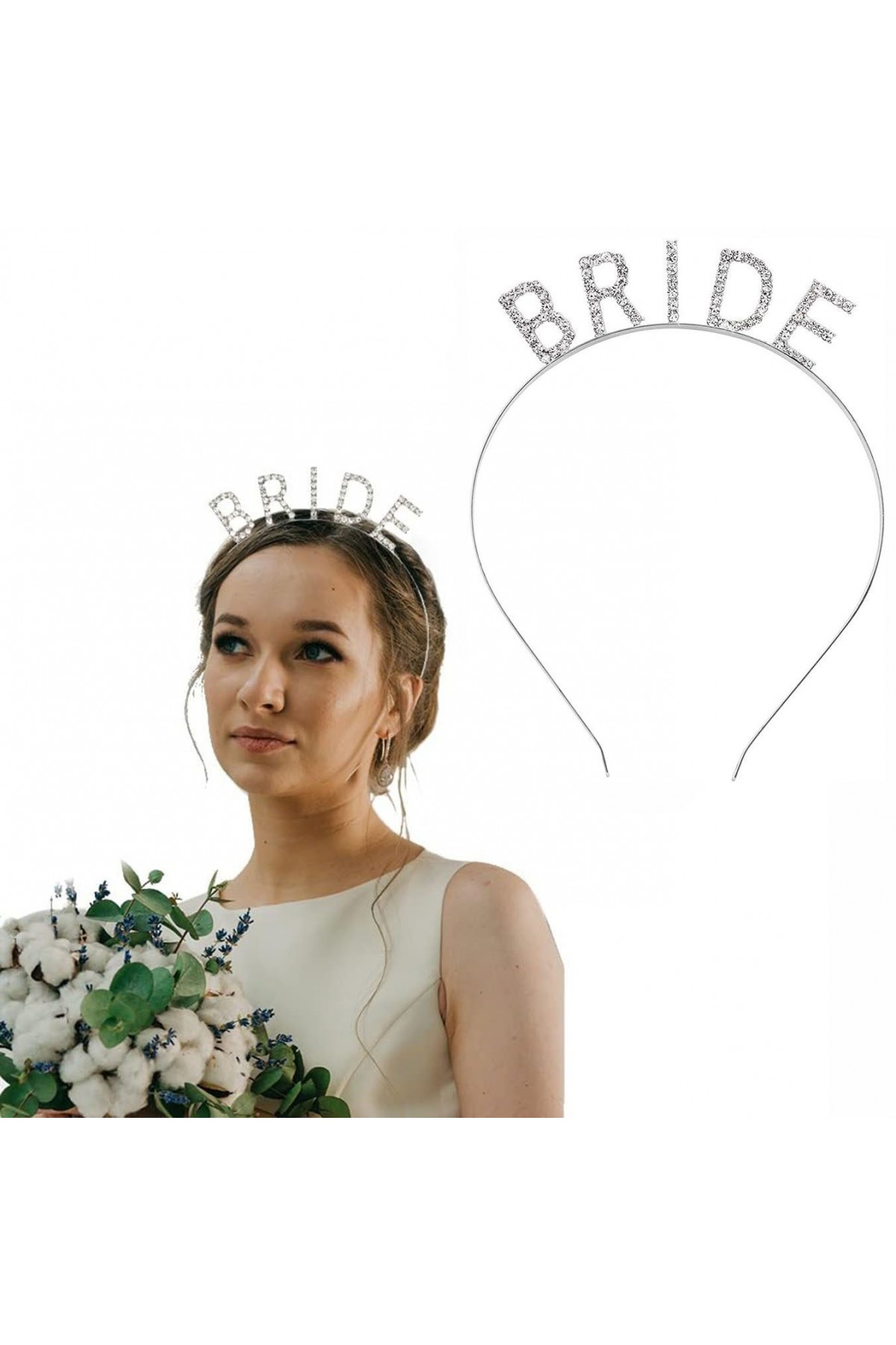 Gümüş Renk Bekarlığa Veda Kristal Taş Bride Tacı İthal 16x10 cm (Lisinya)