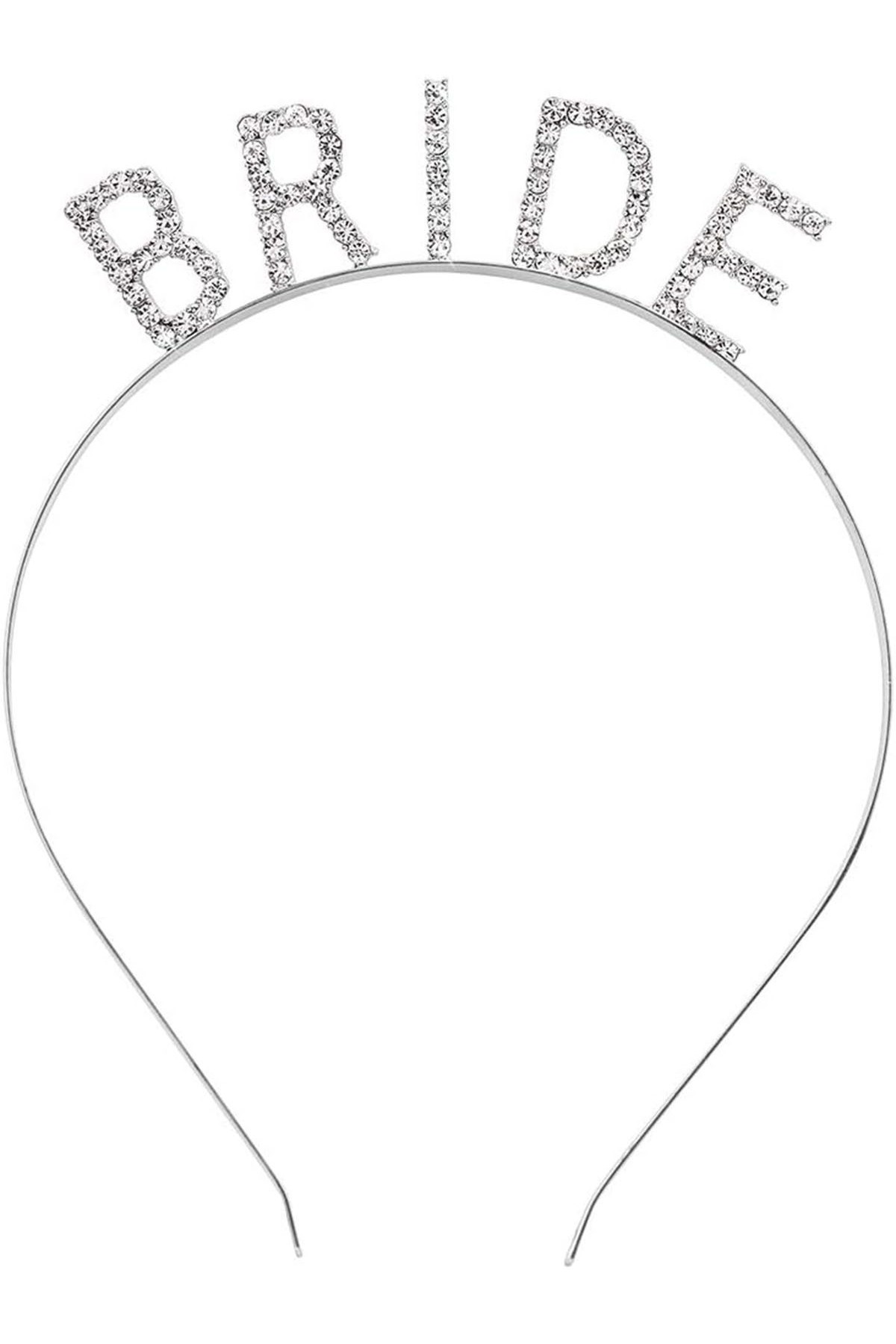 Gümüş Renk Bekarlığa Veda Kristal Taş Bride Tacı İthal 16x10 cm (Lisinya)