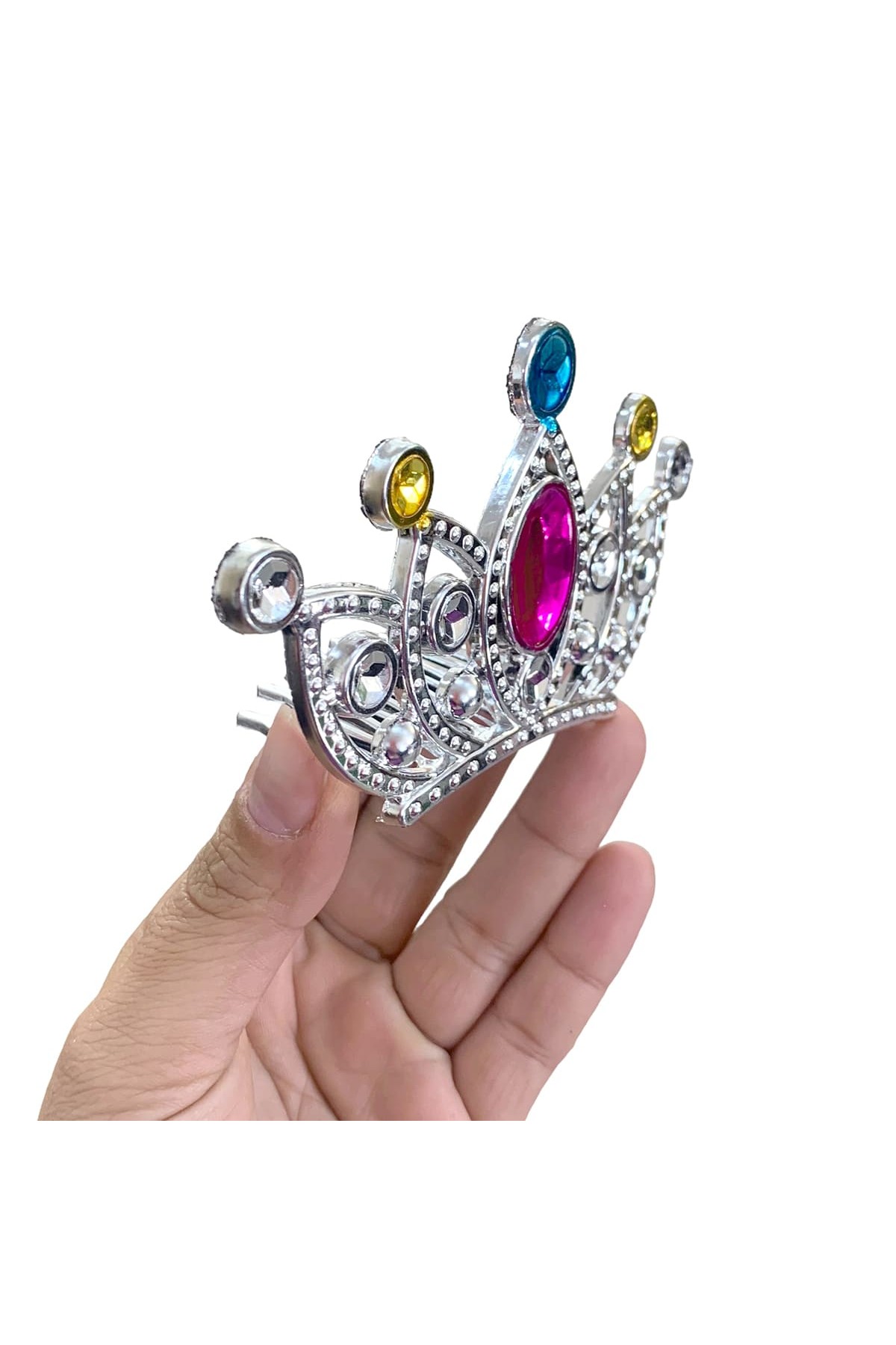 Gümüş Renk Taraklı Model Prenses Kraliçe Tacı 2 No 12x7 cm (Lisinya)