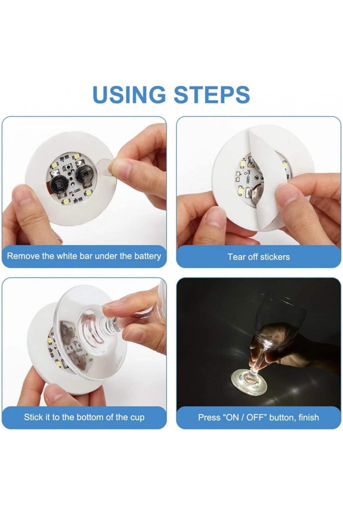 Işıklı Yapışkanlı Bardak Altı Aparatı Ledli 3 Fonksiyonlu 6 cm Çap