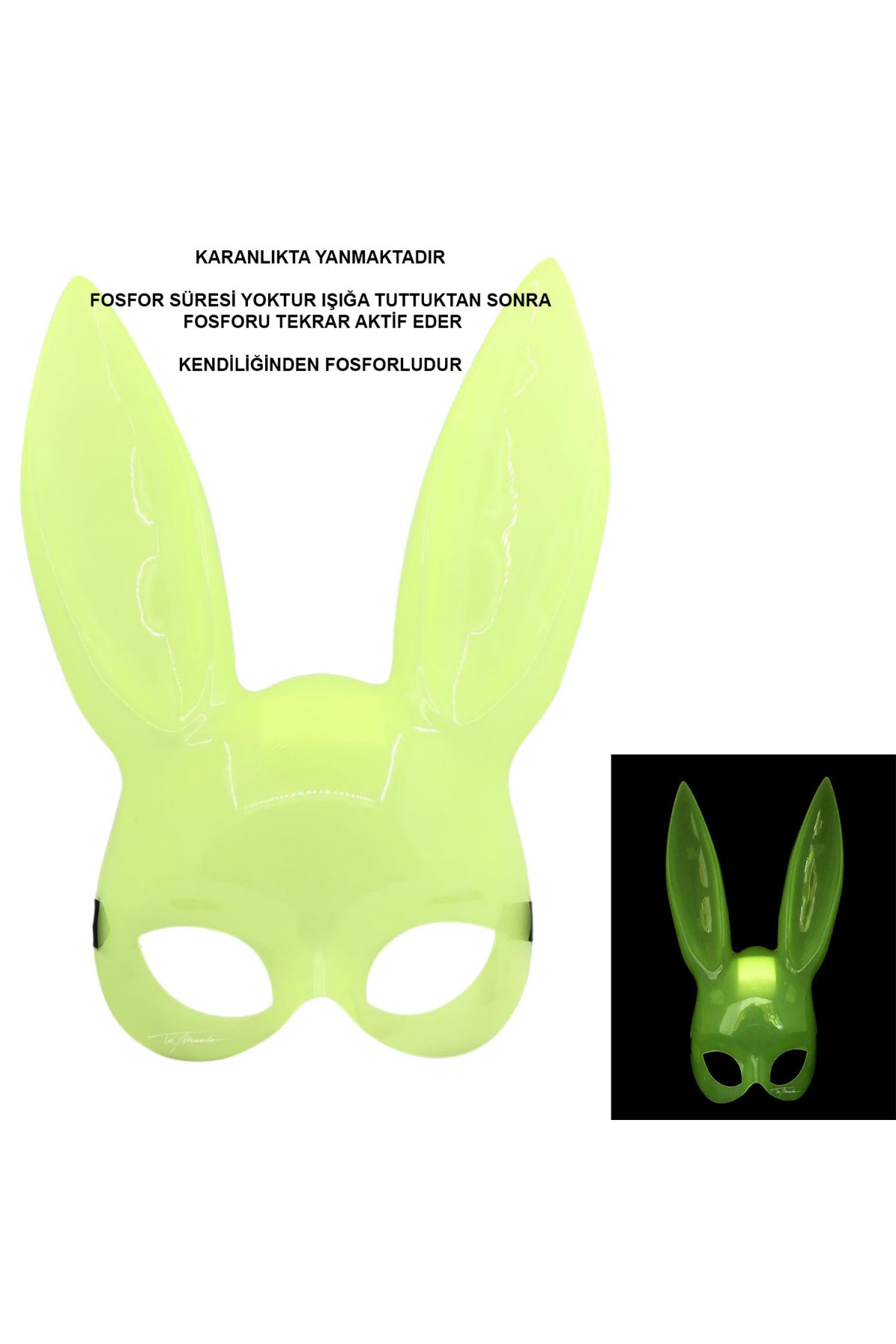 Karanlıkta Yanan Glow Floresan Tavşan Maskesi 32x22 cm (Lisinya)