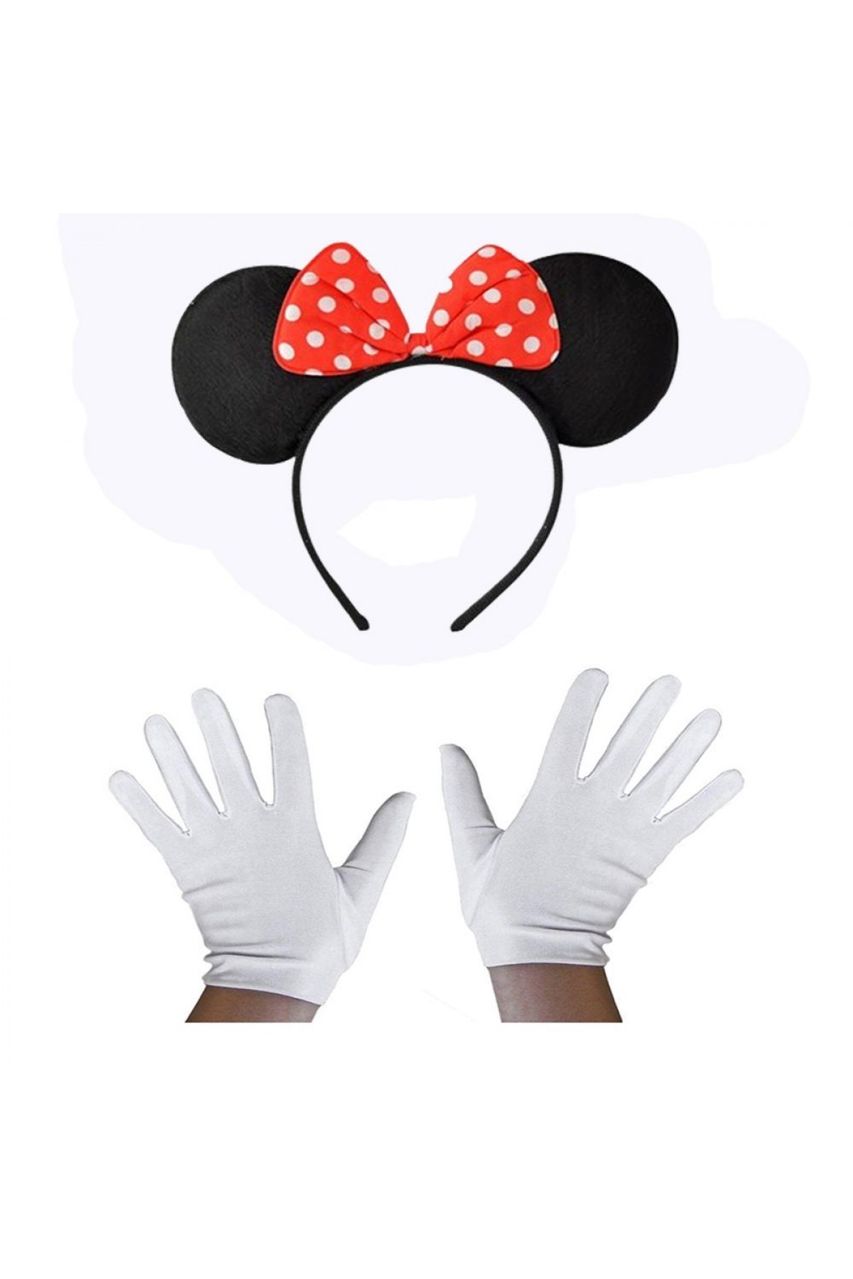 Kırmızı Fiyonklu Minnie Mouse Tacı ve Beyaz Eldiven Seti Kırmızı Fiyonklu Minnie Mouse Tacı ve Beyaz Eldiven Seti (Lisinya)