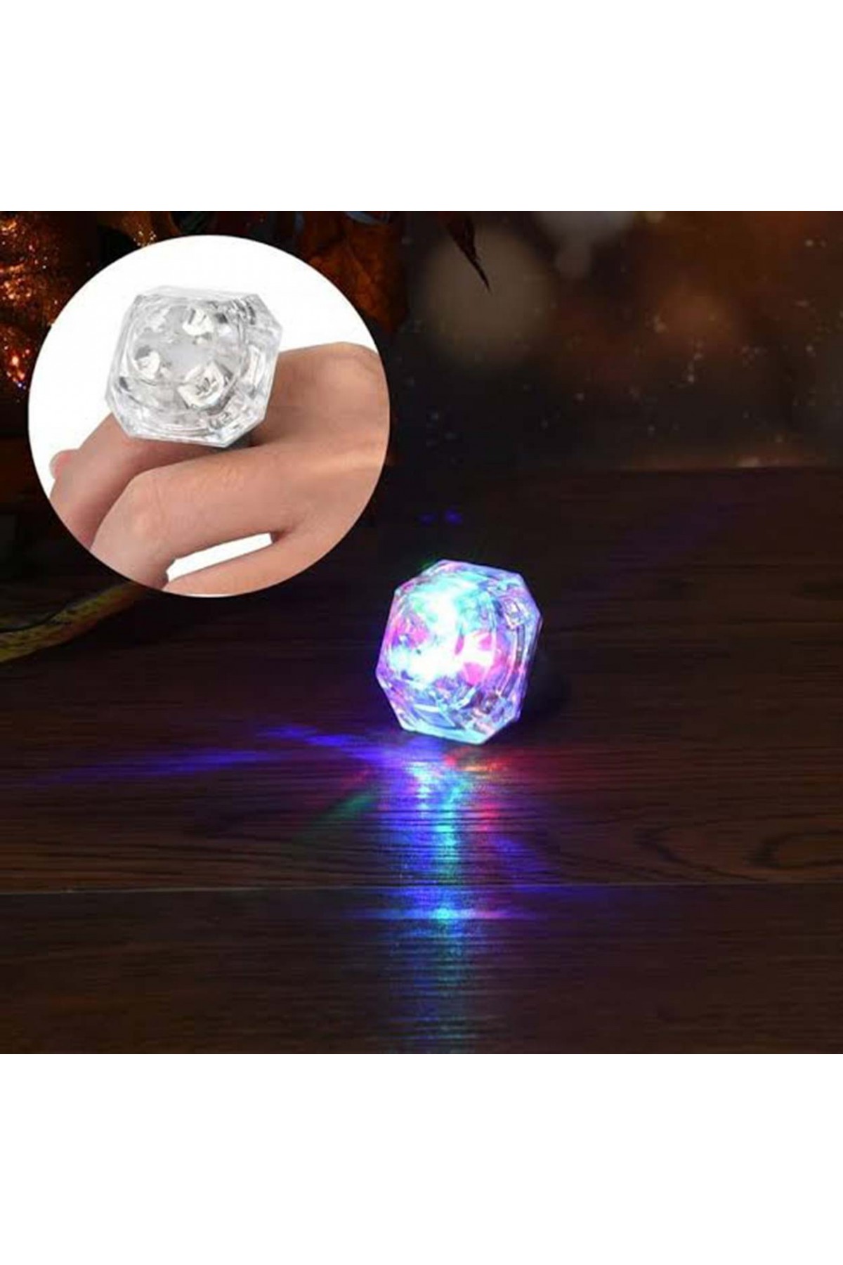 Kristal Tasarımlı Led Glow Işıklı 3 Modlu Gümüş Yüzük 3.5 x 5 cm