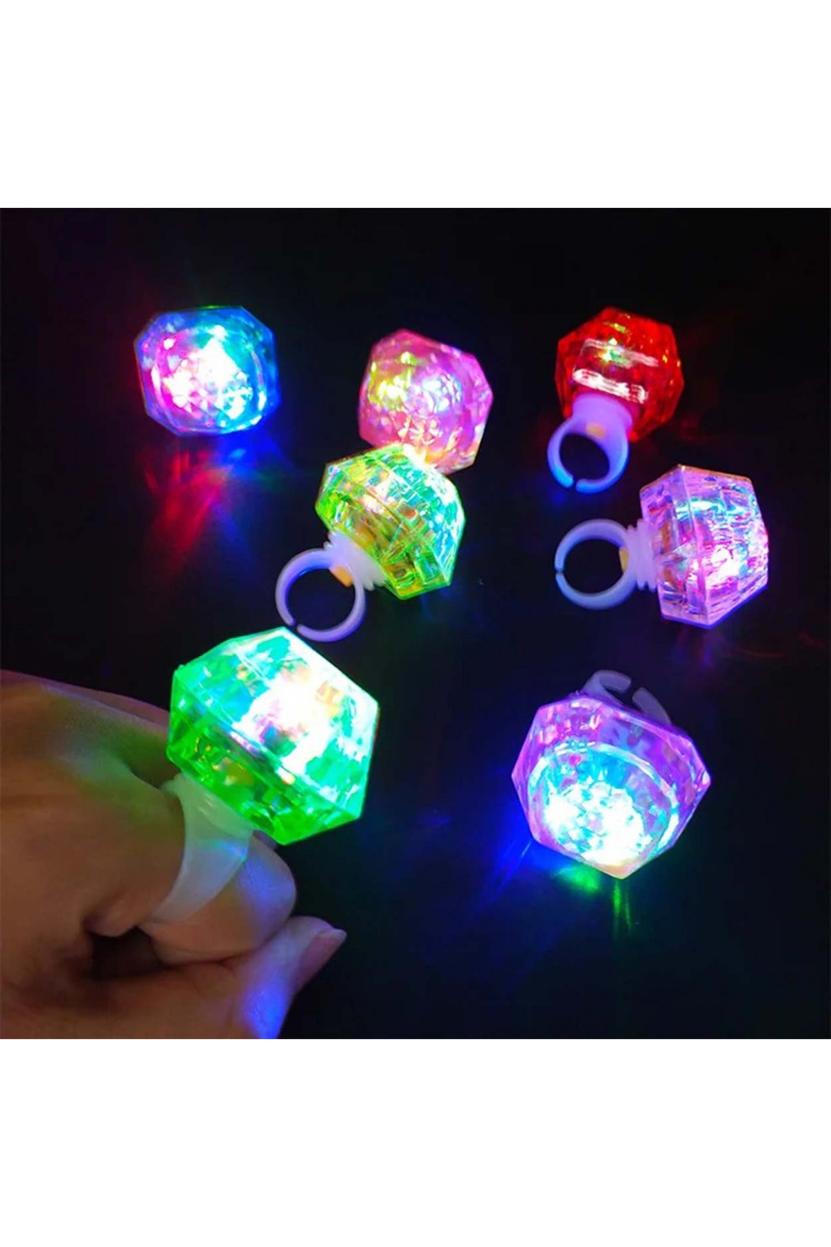 Kristal Tasarımlı Led Glow Işıklı 3 Modlu Gümüş Yüzük 3.5 x 5 cm