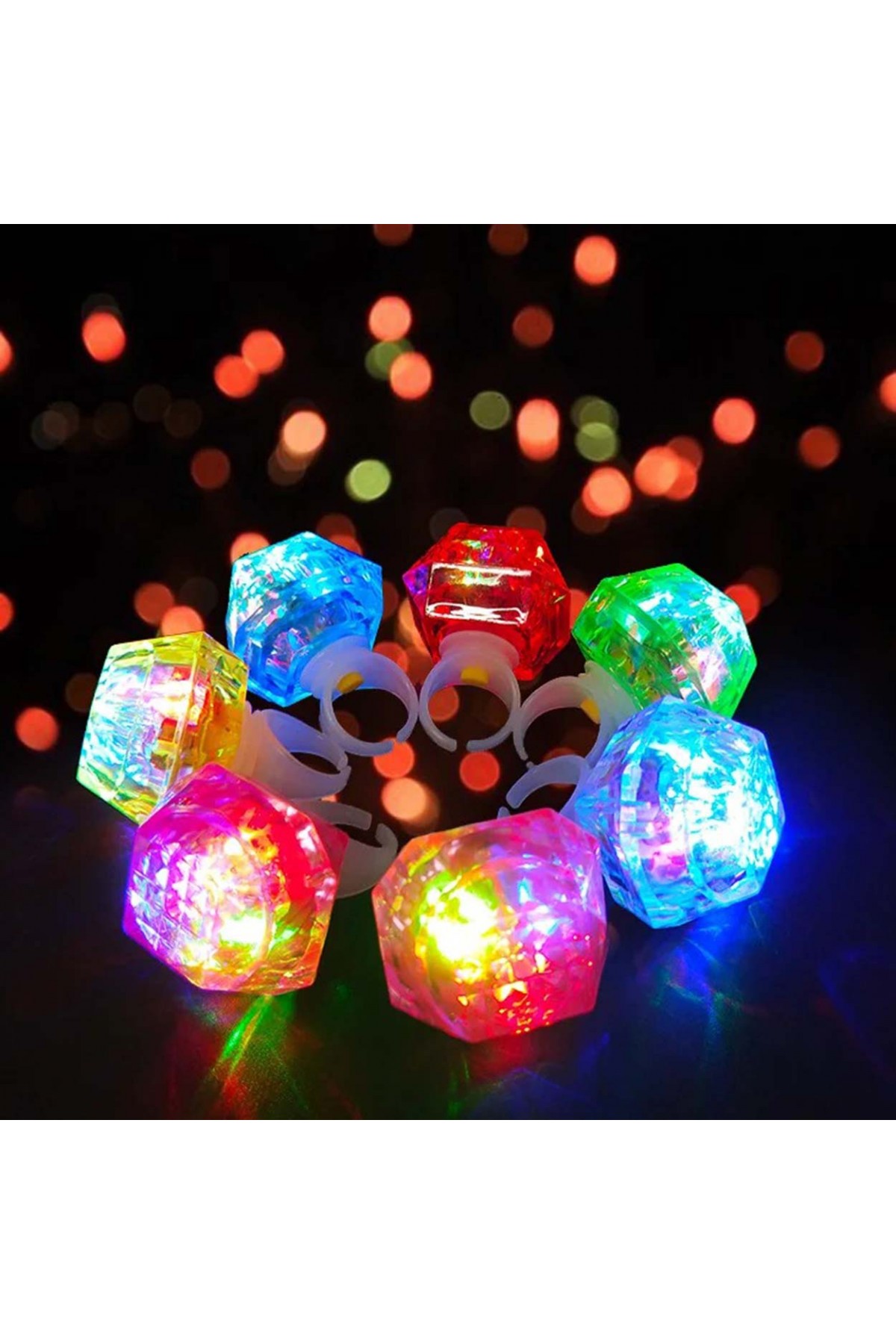 Kristal Tasarımlı Led Glow Işıklı 3 Modlu Gümüş Yüzük 3.5 x 5 cm