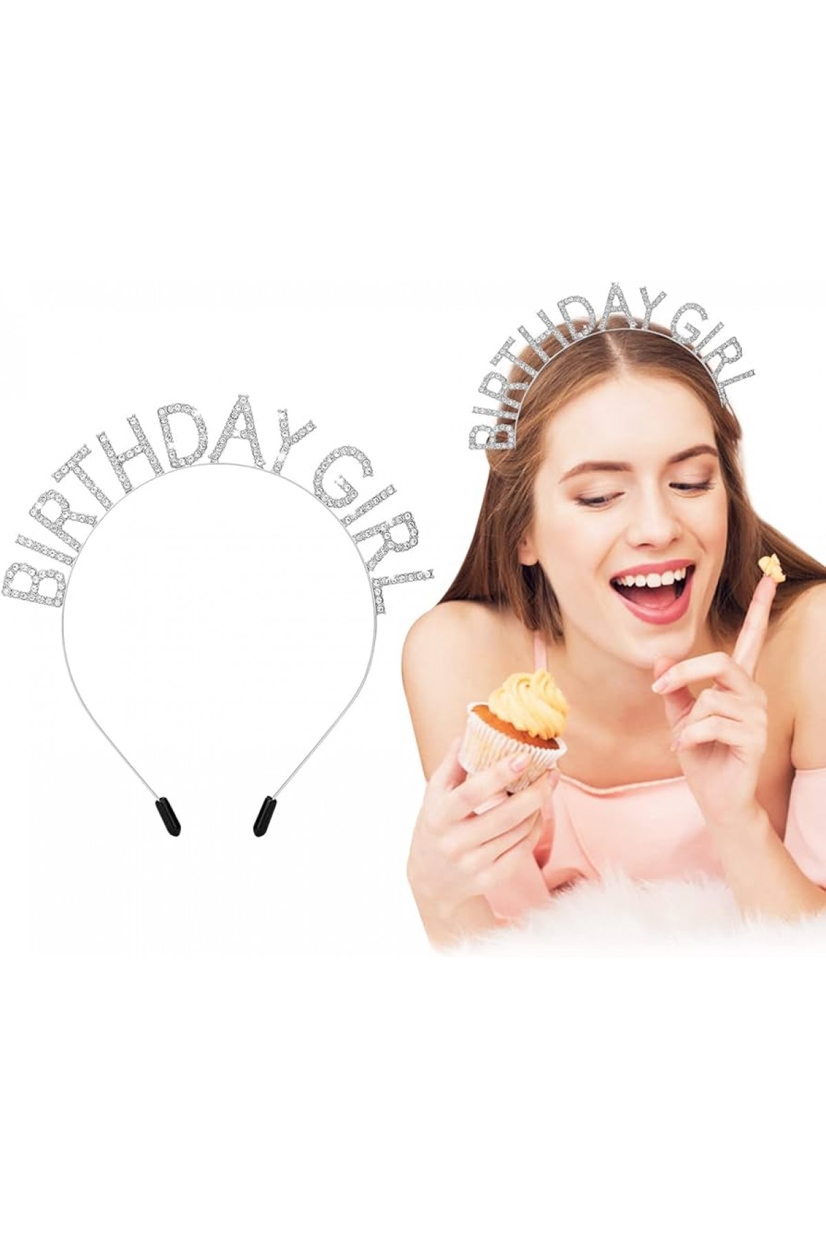 Kristal Taşlı Gümüş Birthday Girl Yazılı Doğum Günü Parti Tacı 19x11 cm (Lisinya)