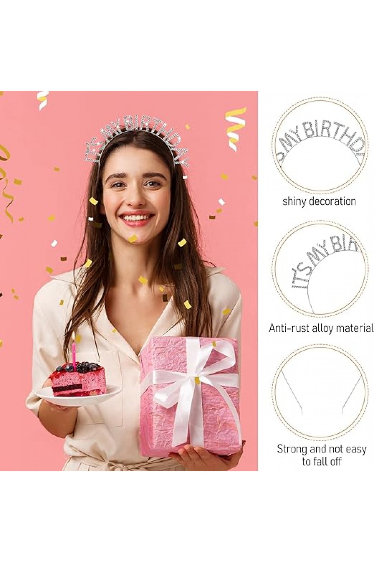 Kristal Taşlı Gümüş Renk İt&#39;s My Birthday Yazılı Doğum Günü Parti Tacı 14x16 cm  (Lisinya)
