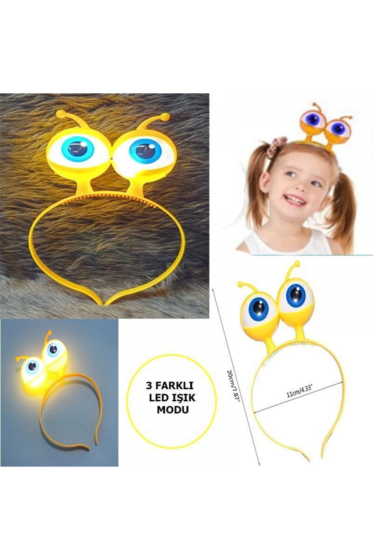 Led Işıklı & Pilli 3 Farklı Modda Yanan Uzaylı Göz Parti Tacı Sarı Renk 18x12 cm Led Işıklı & Pilli 3 Farklı Modda Yanan Uzaylı Göz Parti Tacı Sarı Renk 18x12 cm
